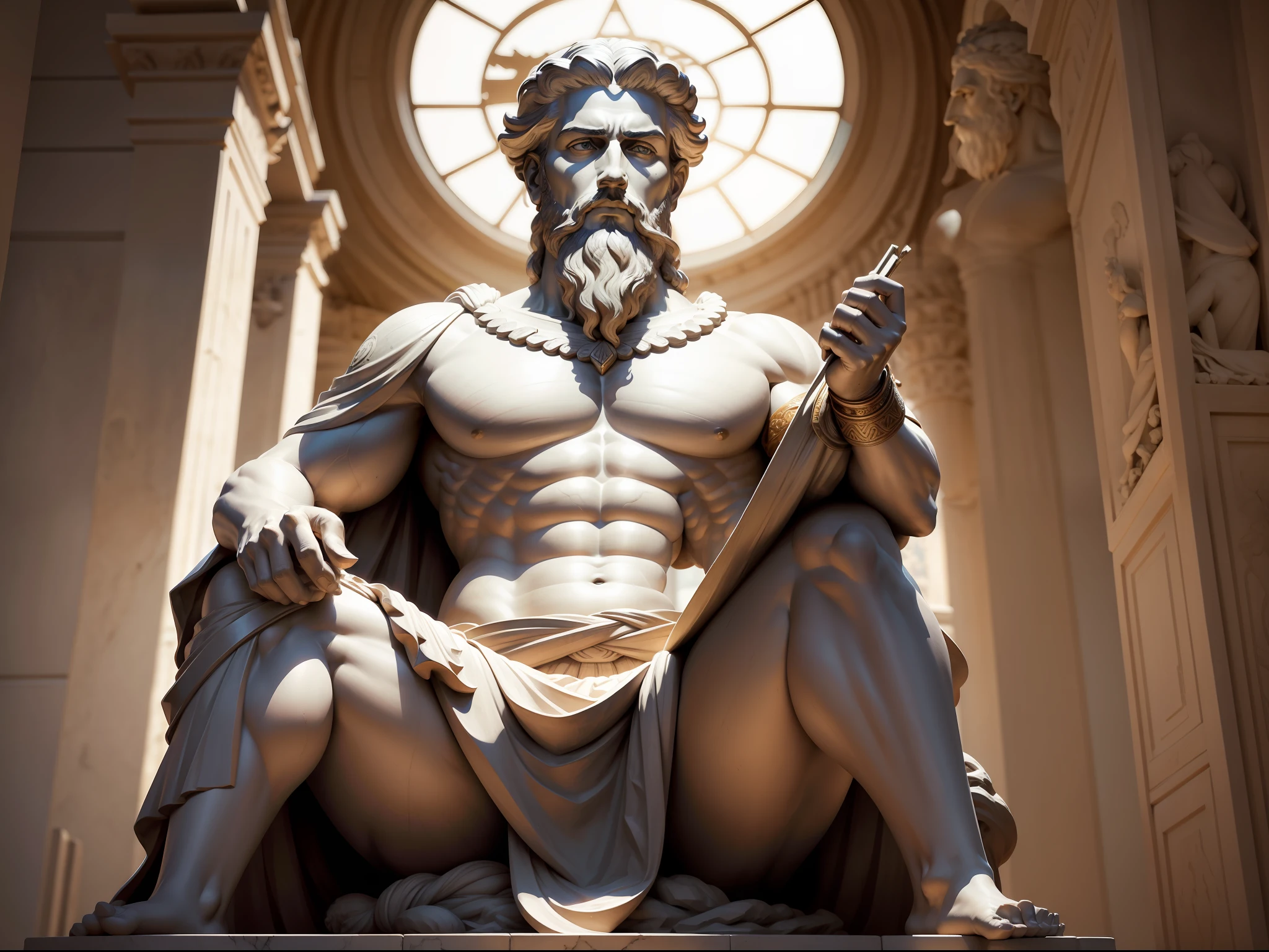 super realistic statues depicting Marcus Aurelius, GREEK PHILOSOPHER. Statues should convey a sense of empowerment, Strength and focus. Capture the distinct traits of each philosopher, incorporando elementos que representem suas filosofias e personalidades. Details such as facial expressions, Body postures and striking features should be highlighted to create a vivid image of these inspiring statues."