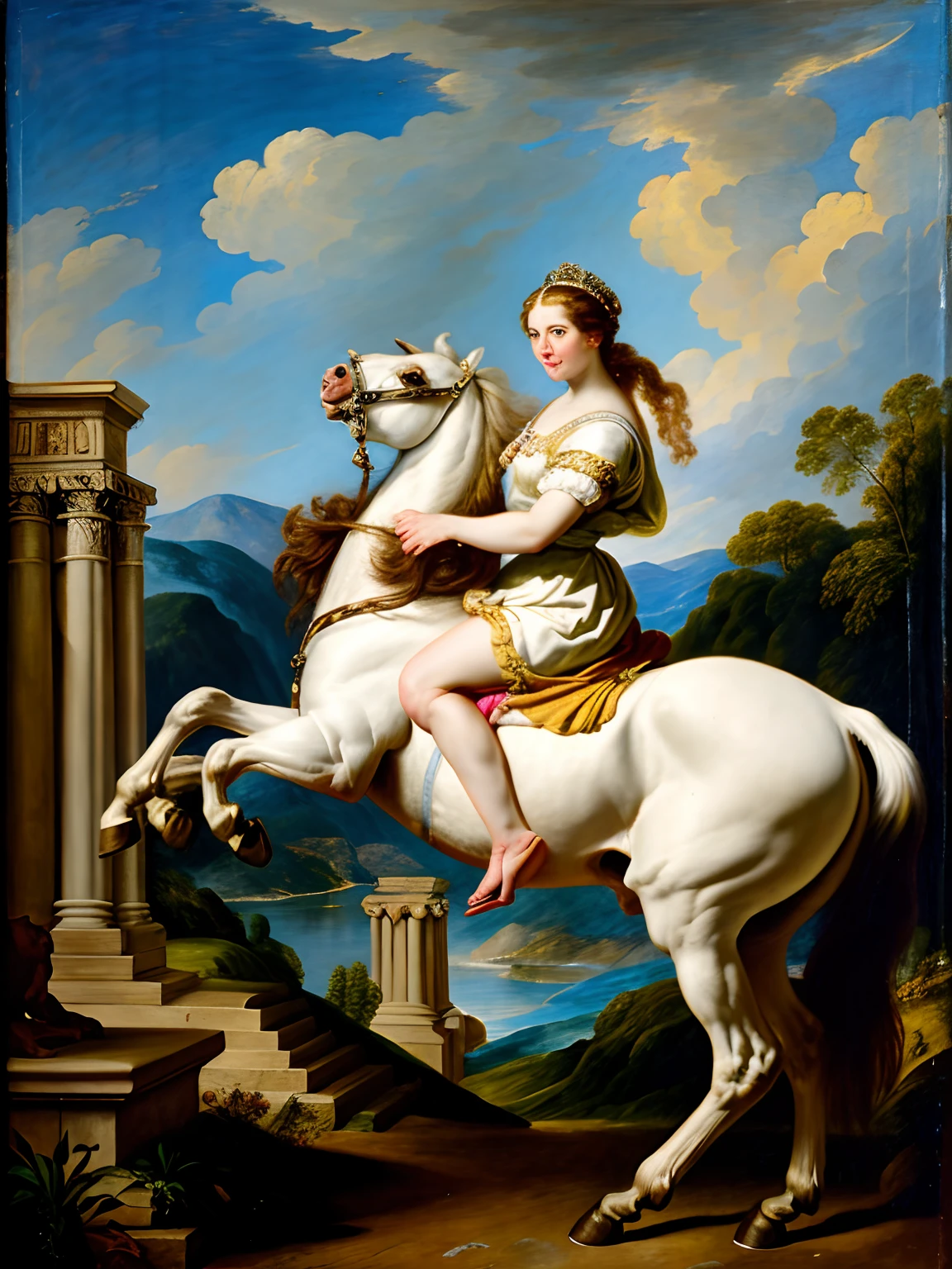 Masterpiece, Best quality, high clarity eyes, critically flawless,sharp picture, Full portrait, High pixels, perfect face, perfect eyes, beautiful face, perfect hands,perfect fingers, "Design a powerful and graceful female centaur inspired by the enchanting stories of Greek or Roman mythology, combining the strength and majesty of a horse with the elegance and wisdom of a legendary goddess." in Peter Paul Rubens style, by Peter Paul Rubens, baroque style, acrylic on canvas, highly detailed,