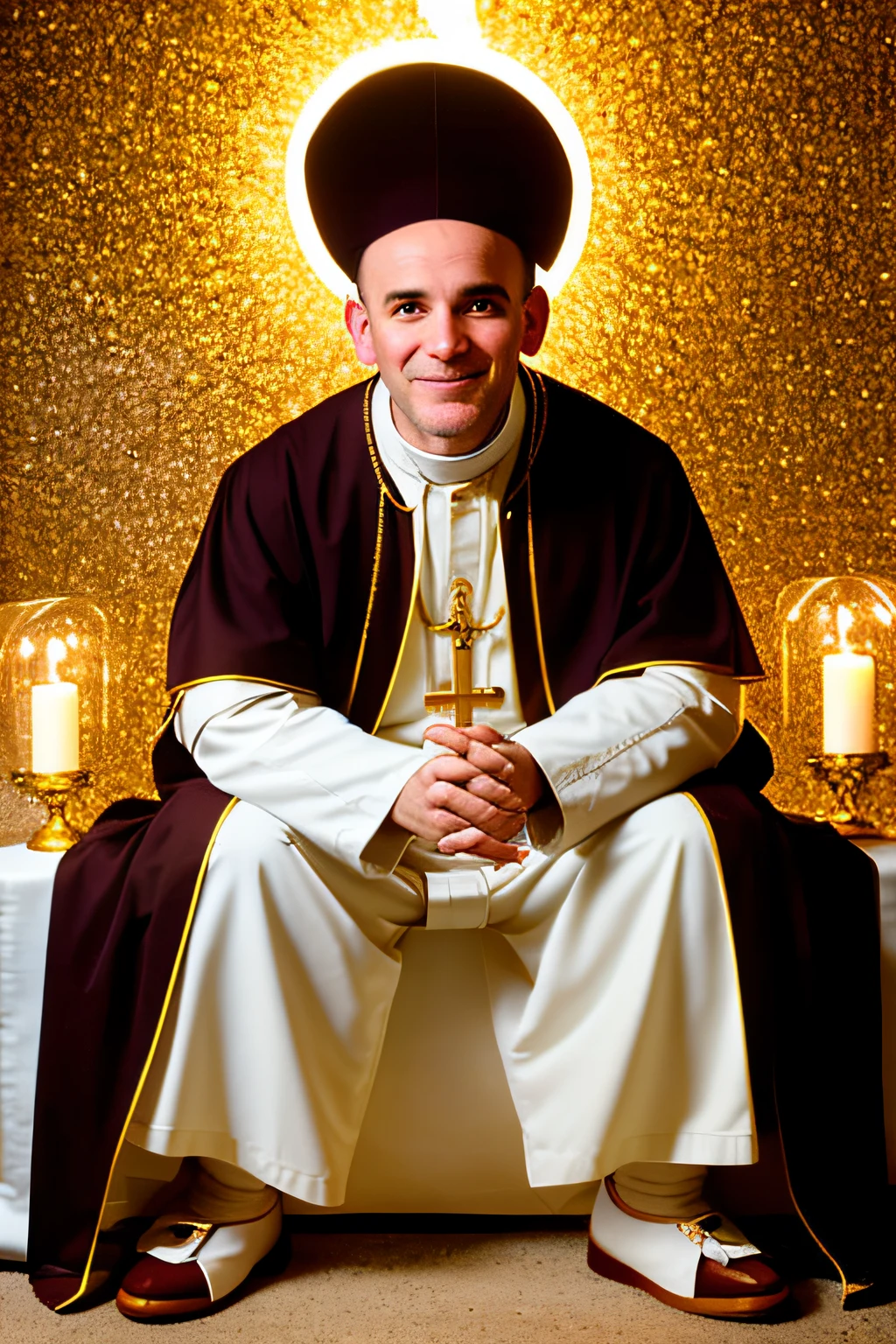 Photograph of the young Friar St. Dominic Gusmao sitting and positioned in front of the professional camera with light expressions.