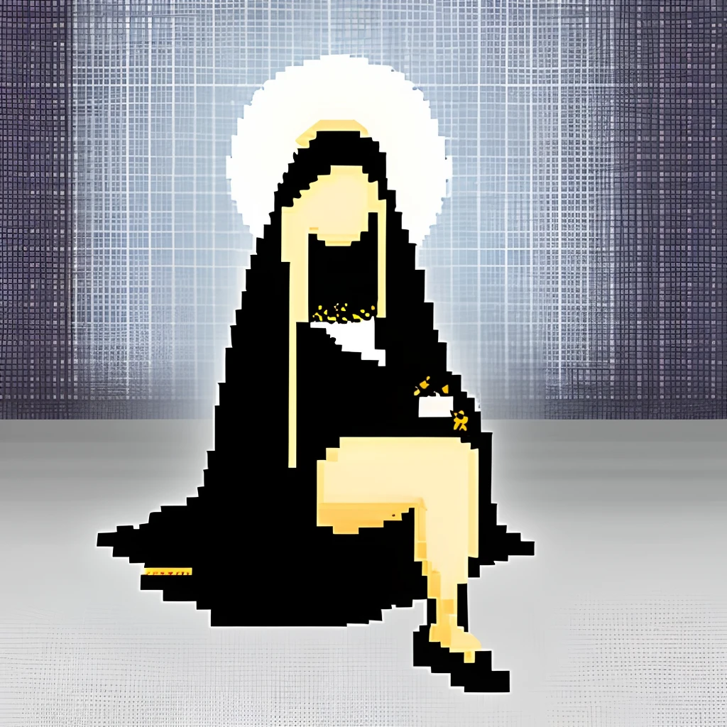 Pixel art，lewd nun，blond hairbl，Kneeling pose，Warm room，Gentle