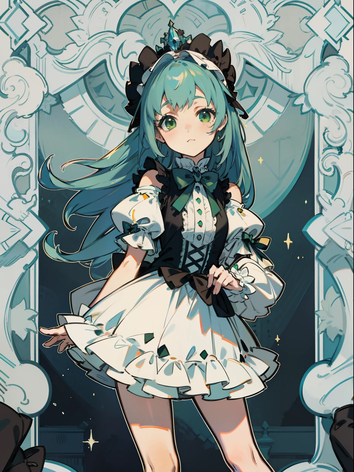 A princess,blue hairs,long whitr hair,Green eyes,ta prostitute,child
