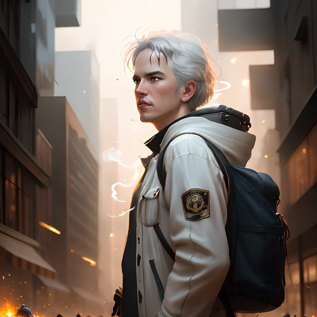 3d, animated, luffy, streets of LA, white pans, white jacket, white hair, leo zodiac god, fire in background, detailed painting in ultra hd format, digital art, jean-baptiste monge style, bright, beautiful, splash, sparkling, cute and charming, filigree, illumination at the edges, lights, extreme, magic, surrealism, fantasy, digital art, wlop, artgerm and james jean, cinematic, 4k, epic shot from a Steven Spielberg movie, clear focus, LEDs, smoke, artillery, sparks, racks, system unit, motherboard, pascal blanche rutkowski, hyperrealistic painting repin artstation, concept art of detailed character design, matte painting, 4k resolution blade runner