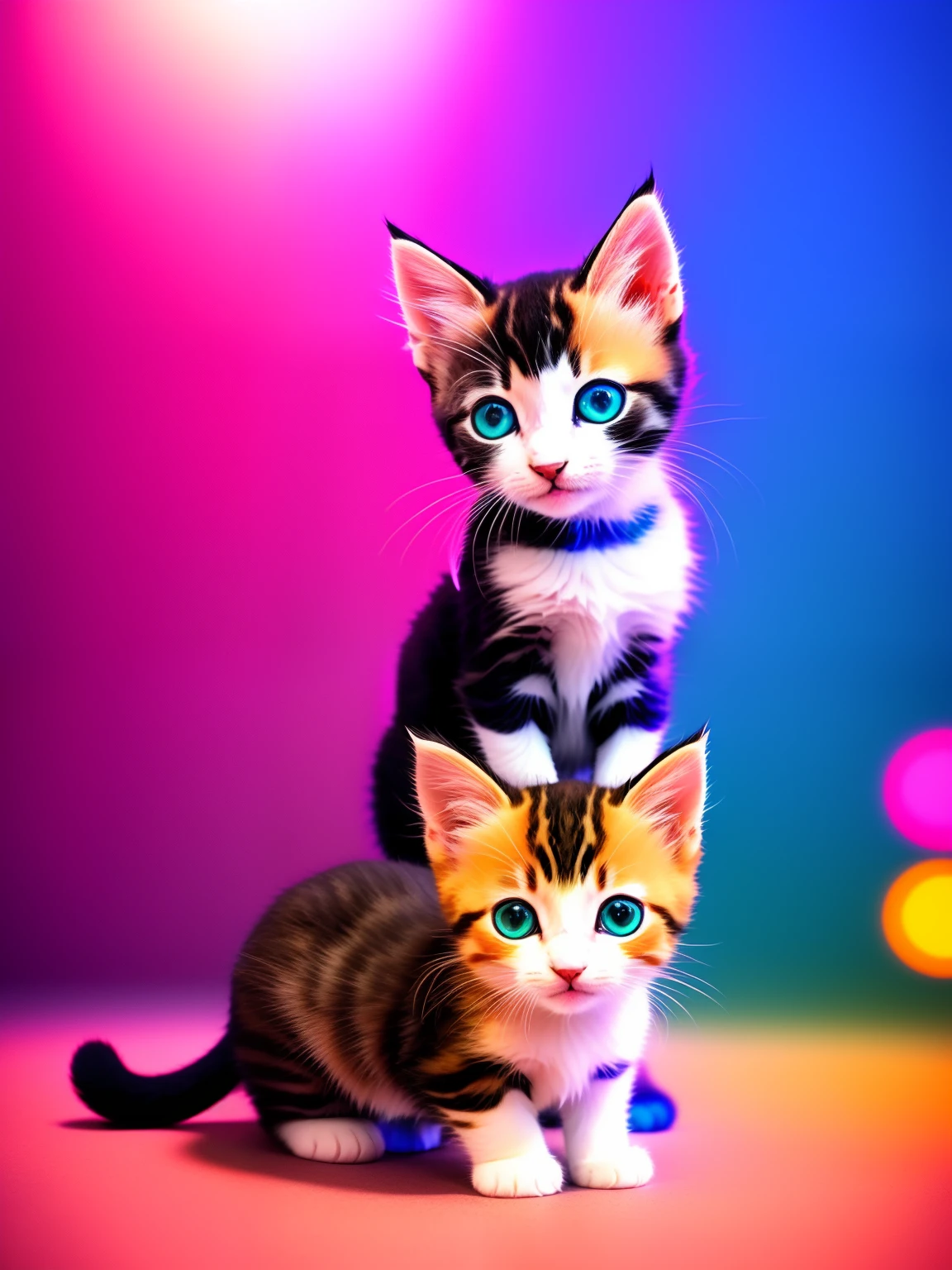 cute kittens、hdr、Cinematic Shots、vignettes、colourfull、Neon Street