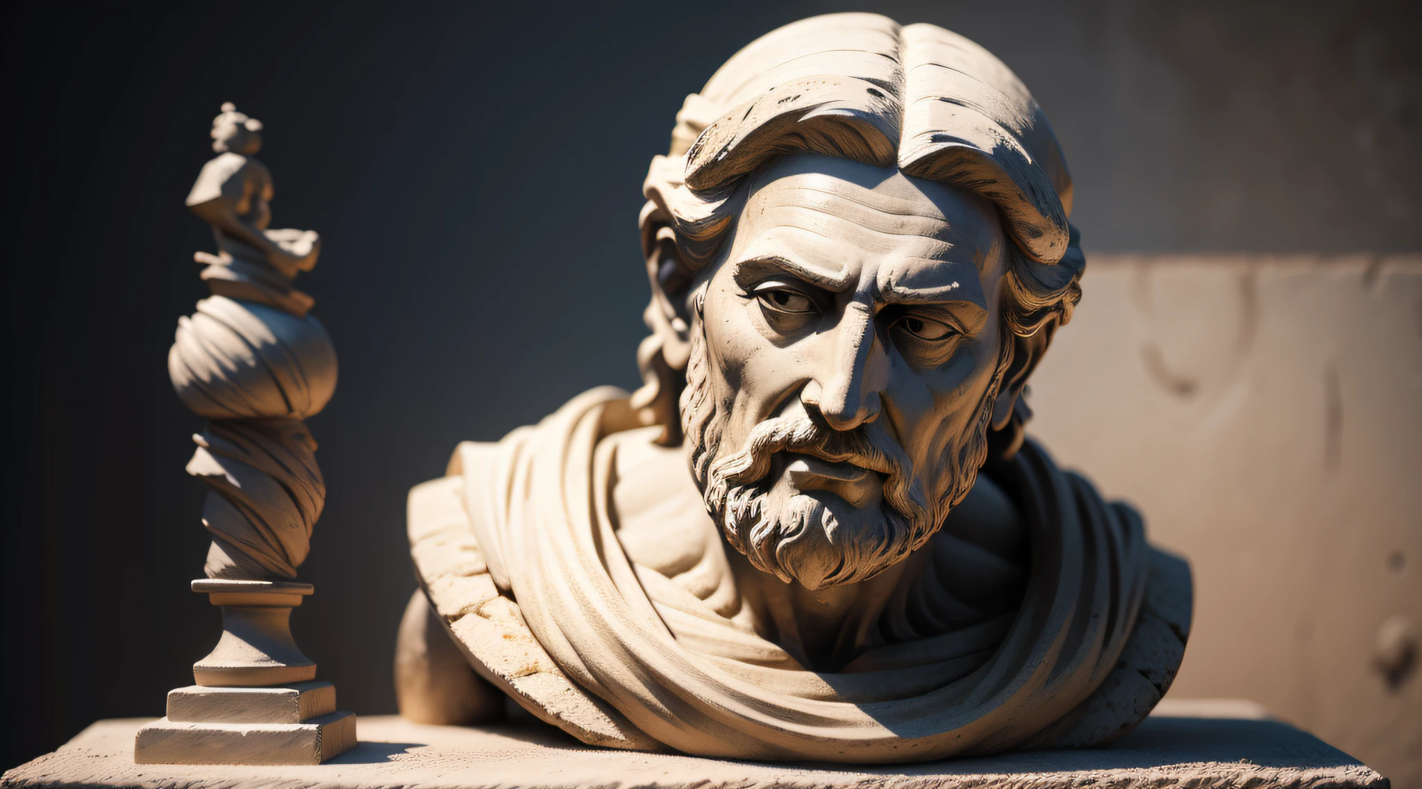 Sculpture of an ancient philosopher in ultra-realistic 8K