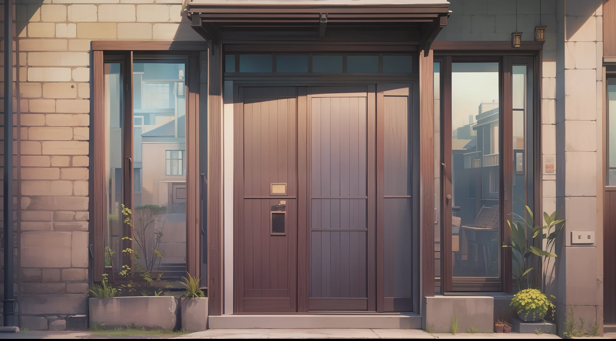 A modern door of the house near, Anime style.