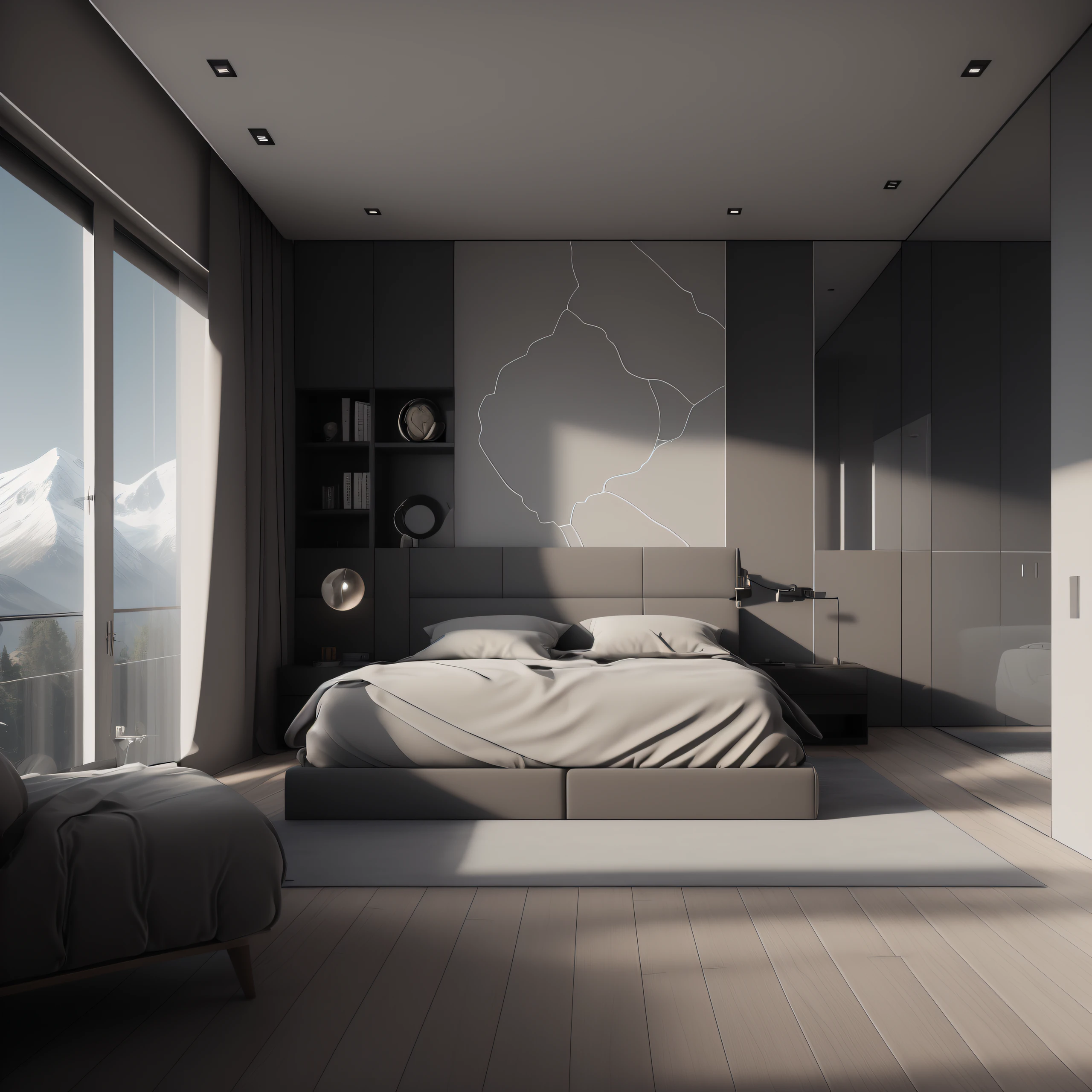(masterpiece),(high quality), best quality, real,(realistic), super detailed, (full detail),(4k),8k,bedroom, no_humans, scenery, Modern style