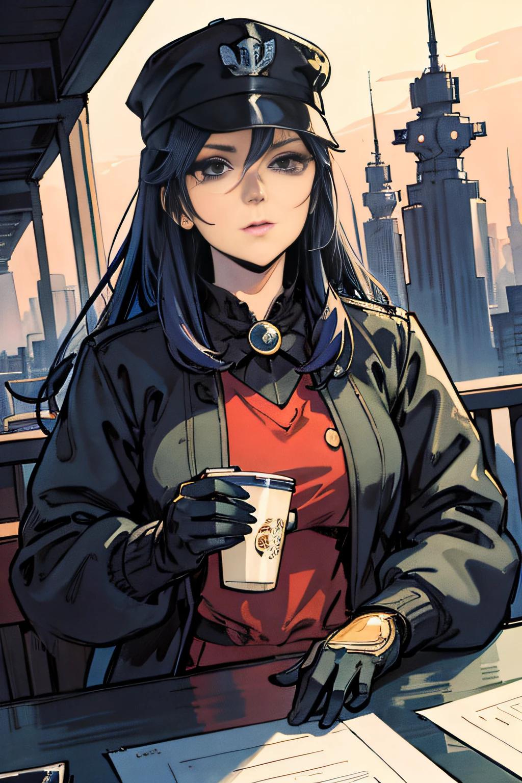 Anime girl in goggles and red shirt sitting at table, mysterious coffee shop girl, urban girl fanart, cyberpunk anime girl in hoodie, marin kitagawa fanart, Official art, kate bishop, modern cyberpunk anime, anya from spy x family, Portrait of a female anime hero, detailed fan art, range murata and artgerm, high detailed official artwork