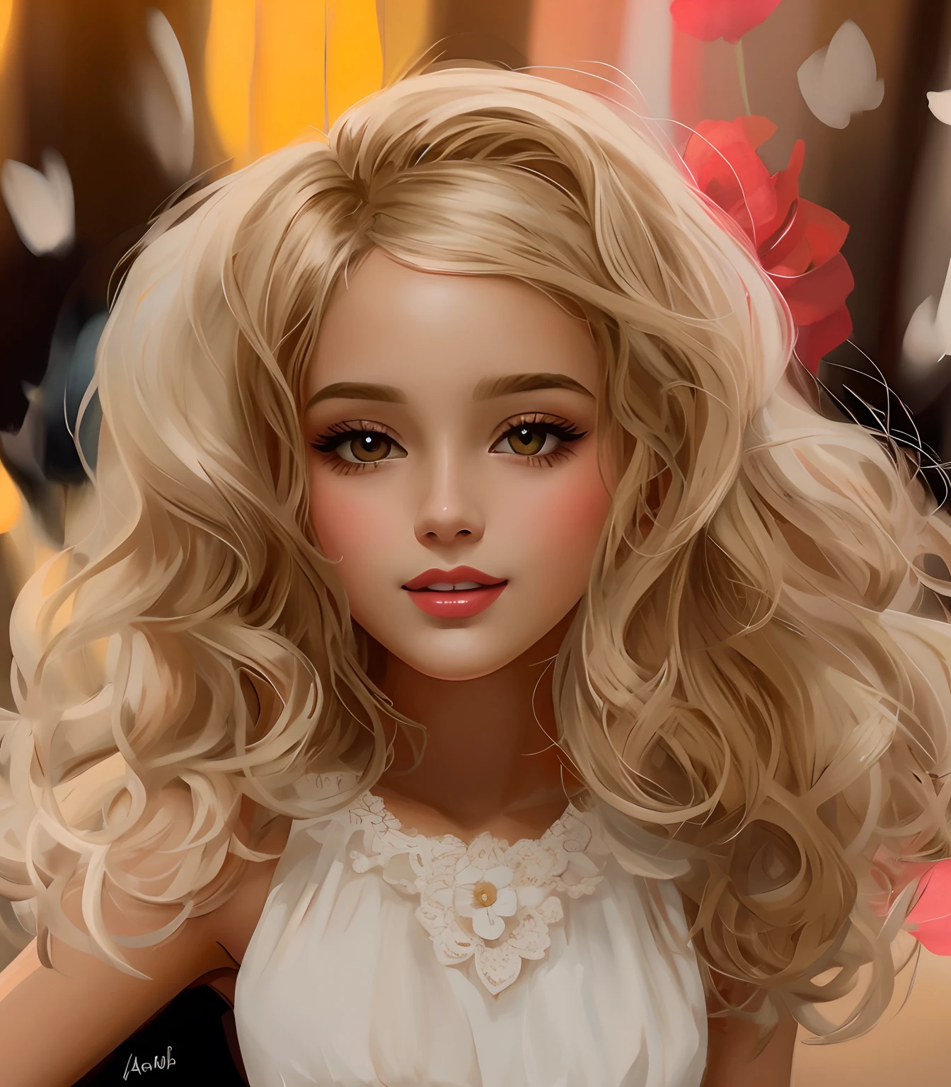 boneca de cabelo loiro com um vestido branco e colar e sorrindo, lindo pintura digital, painting digital adorable, Digital painting nice, pintura realista da ****** bonito, stunning digital illustration, Beautiful digital illustration, pintura digital brilhante, arte de pintura digital dos desenhos animados, pintura digital dos desenhos animados, linda arte digital linda, lindo arte digital, bela arte digital, pintura digital impressionante, bela arte digital, arte digital muito bonita