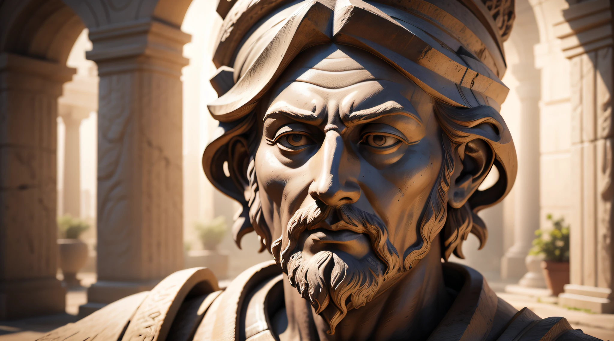 Sculpture of an ancient philosopher in ultra-realistic 8K