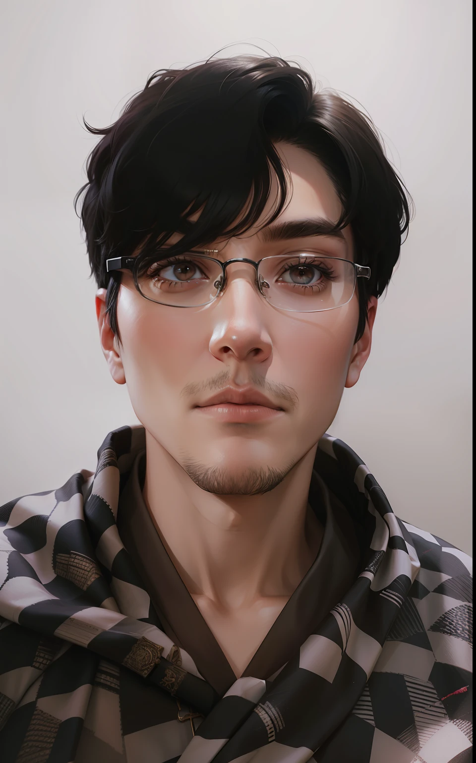 Lawyer,short detailed hair,Lawyer's robe,eye glass
