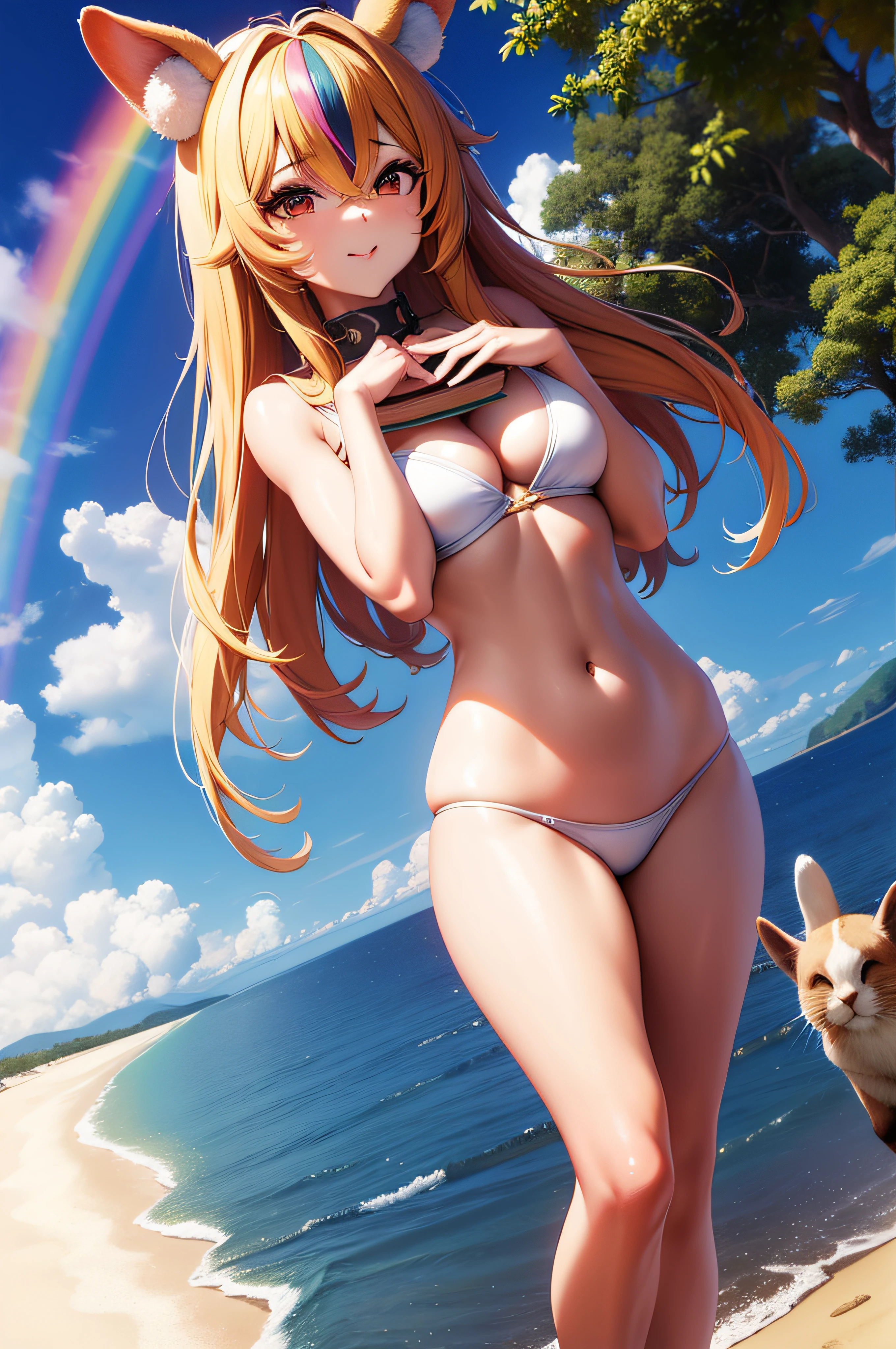 (cabelo raibow), (raibow hair), Anime woman in a bikini, (milf), with long rainbow hair and rabbit ears , mulher orelhas de coelho, sozinho , mulher anime sedutora, mulher coelho anime muito bonita, coelho anime bonito, coelho anime bonito, Rainbow-haired deity, coelho anime bonito, Ar Livre, anatomia perfeita, pele bronzeada , seios grande, Coxada Grande, corpo esguio. , Coelho humanoide,cabelos brancos, pele bronzeada ,1mulher, cabelos compridos , HDR, Motor Unreal 5, Volumetric lighting, octane rendering, 8k, Ultra High Definition, Corpo da ampulheta feminina, suado, sexy positions, diferentes tipos de vestidos sensuais, seios grandes, quadris grandes, imagem de corpo inteiro, Coxas grandes, de baixo, peito grande, bunda grande, thicc, SFW.