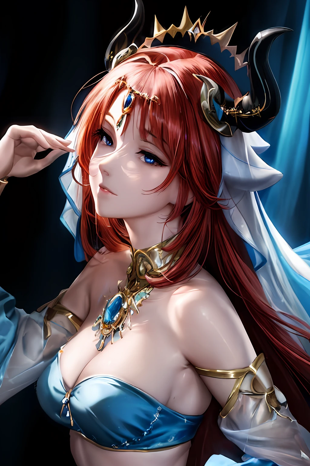 a woman in a blue dress and a crown on her head, extremely detailed artgerm, anime goddess, artgerm on artstation pixiv, fanart best artstation, beautiful alluring anime woman, detailed digital anime art, trending on artstation pixiv, artgerm and wlop, artgerm. high detail, artgerm. anime illustration