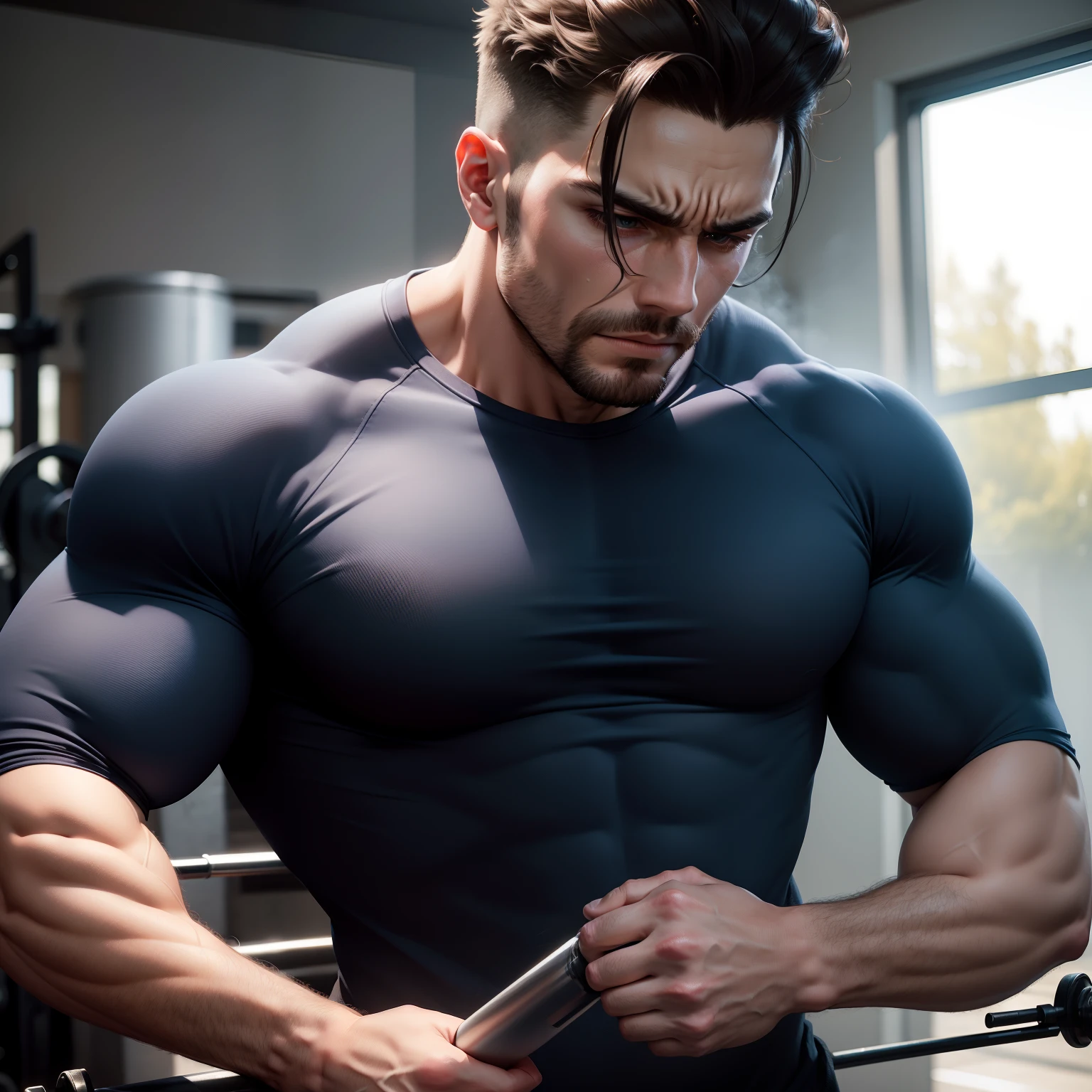 Man with a focused heavy training routine Keep regular schedules for work, Breaks and rest 8k with thermal shirt