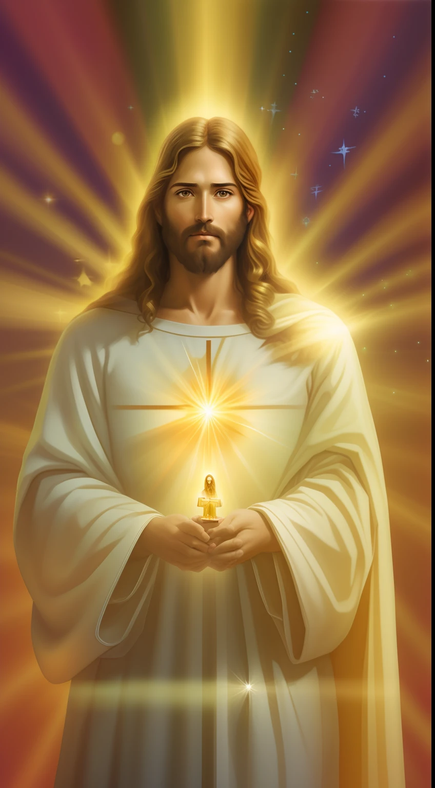 Jesus holding a glowing light in his hands - SeaArt AI