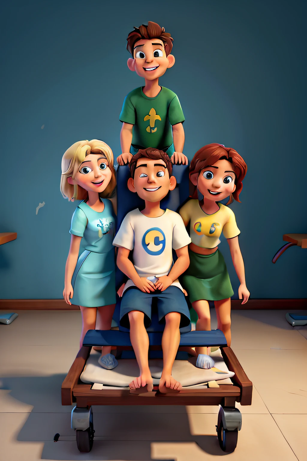 friends taking a paralytic on a stretcher to Jesus to be healed, imagem estilo Disney pixar 8k