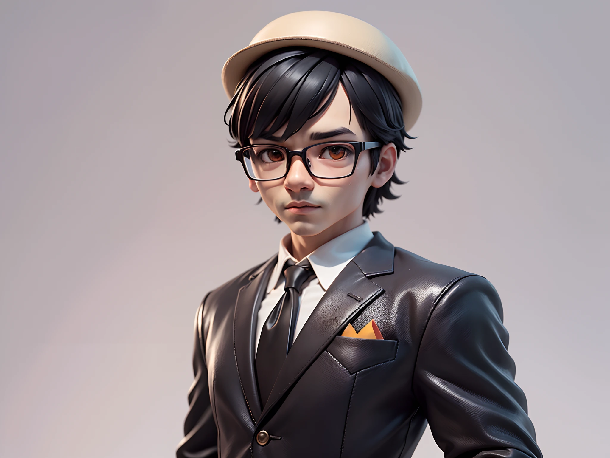 Young man with oriental face in leather hat, tiger, oriental face in formal suit, short black hair, silver glasses, digital painting, 3D character design by Mark Clairedon and Pixar and Hayao Miyazaki and Akira Toriyama, the illustration is a high-definition illustration in 4K resolution with very detailed facial features and cartoon-style visuals.