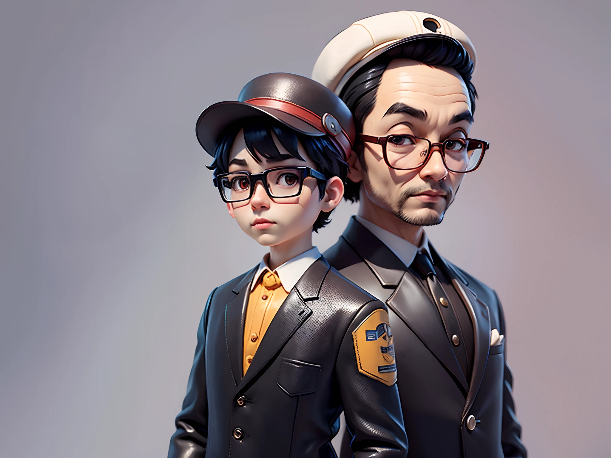 Young man with oriental face in leather hat, tiger, oriental face in formal suit, short black hair, silver glasses, digital painting, 3D character design by Mark Clairedon and Pixar and Hayao Miyazaki and Akira Toriyama, the illustration is a high-definition illustration in 4K resolution with very detailed facial features and cartoon-style visuals.