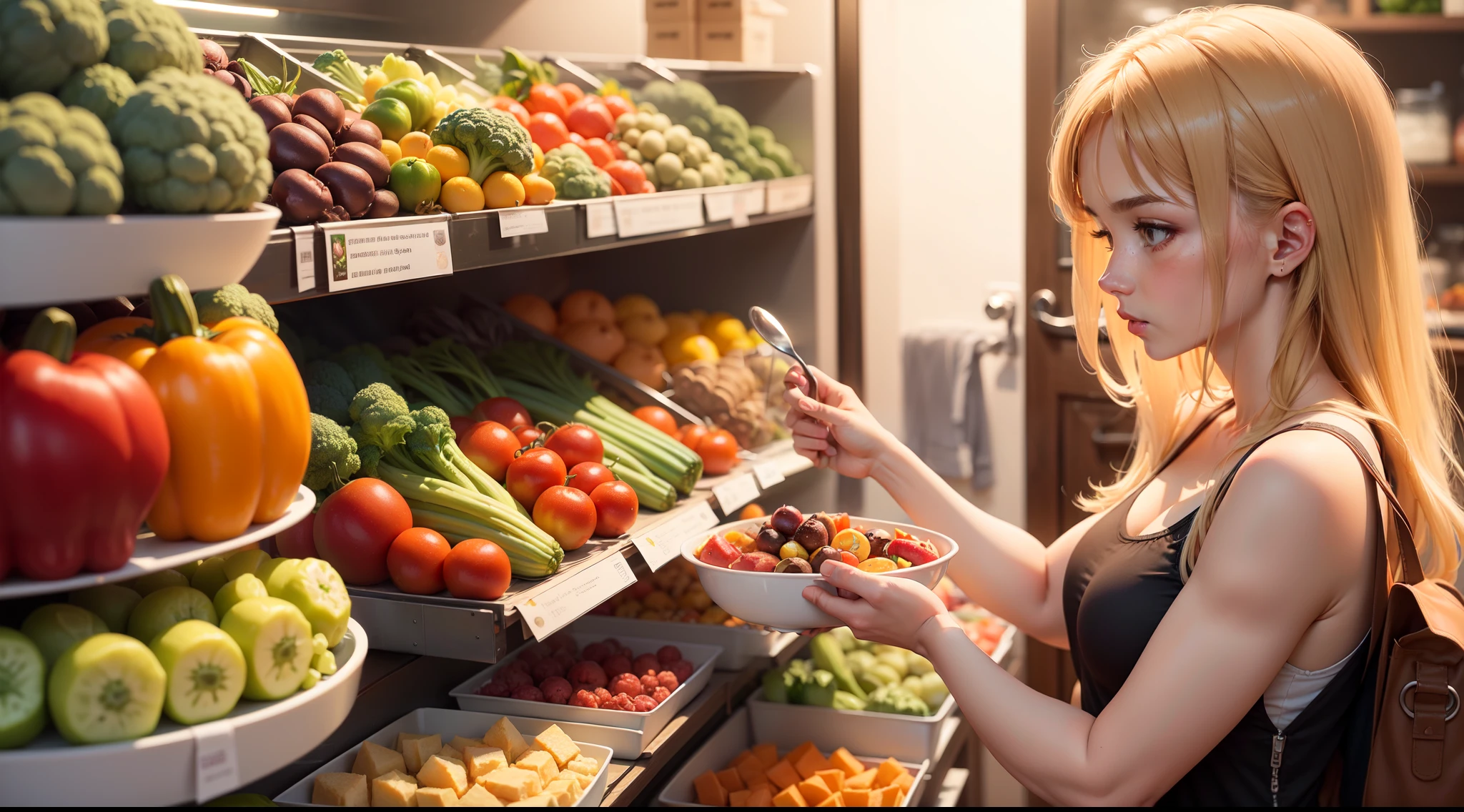 Someone choosing healthy foods like vegetables over unhealthy sweets