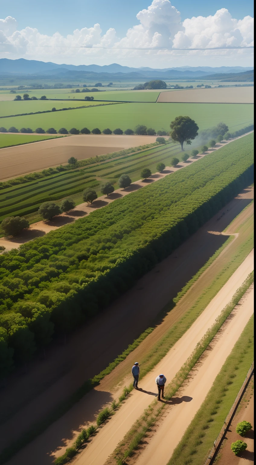 Um grupo de lavradores, United in an agricultural cooperative, Turning the land in a plantation of fruit trees, criando um belo pomar onde antes havia apenas um terreno