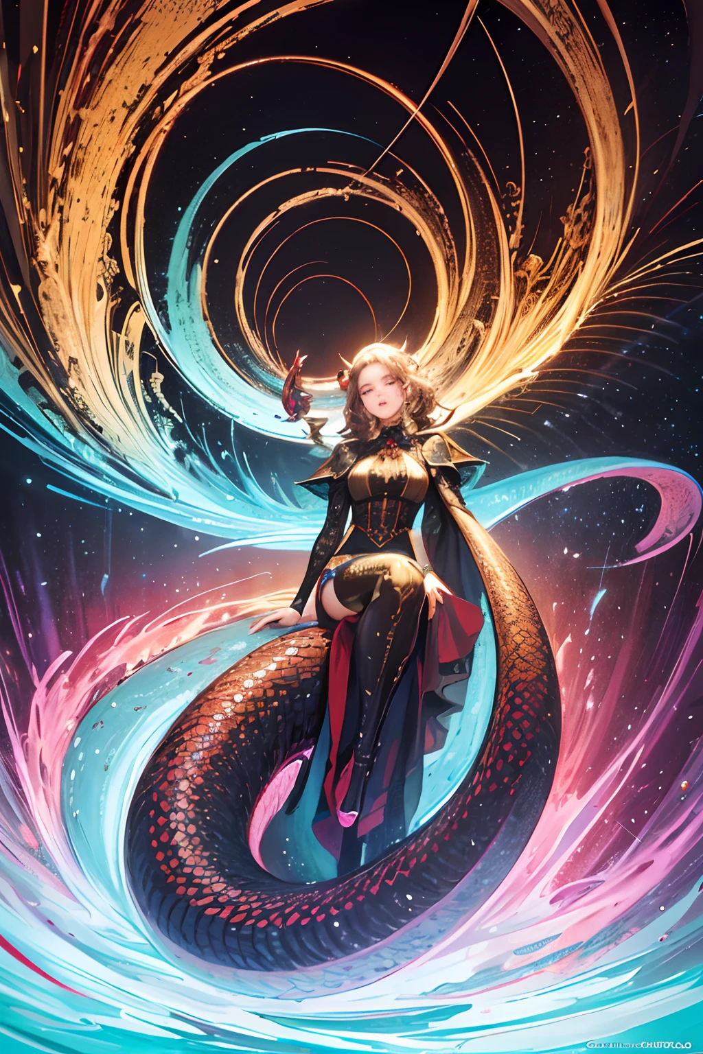 (tmasterpiece,top Quority,best qualtiy,offcial art,Beauty and aesthetics:1.2),(1girl),Extremely detailed,(s fractal art:1.3),extremely colorful,Most detailed,serpent