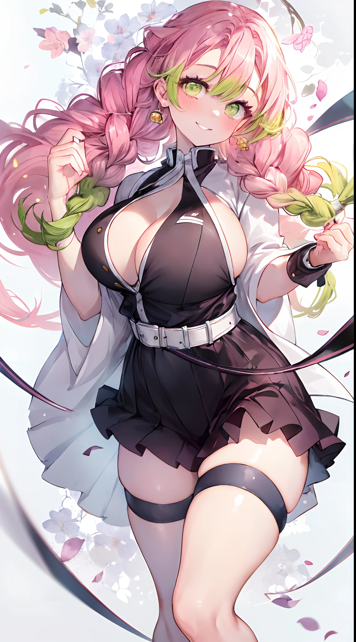 top-quality,​masterpiece,Masterpiece,8k,high-level image quality,High pixel count,((without background,White background)),1人の女性,1girl,独奏,Pink hair,Yellow-green eyes,huge smile,full bodyesbian,(Depiction from head to foot),facing front,