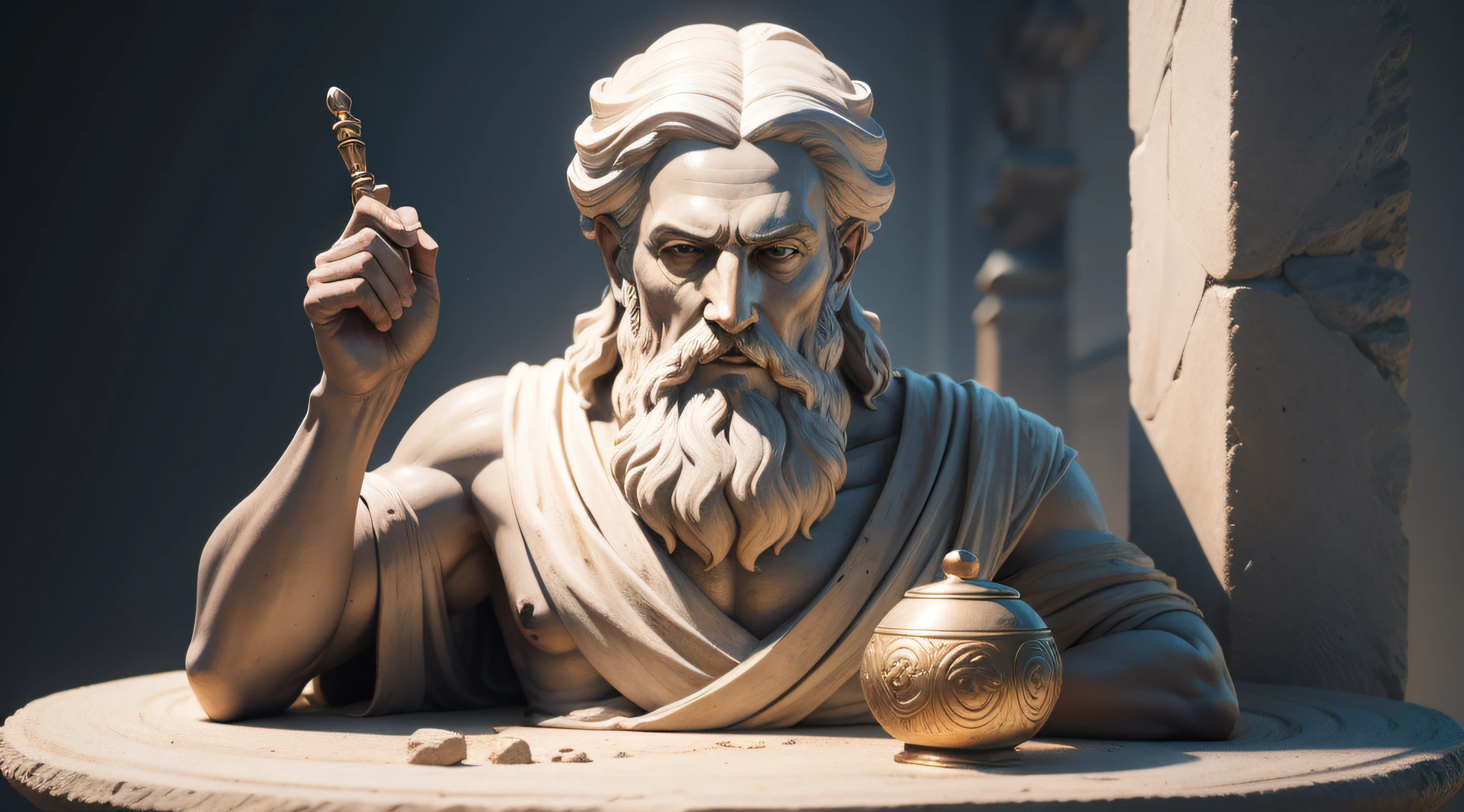 Sculpture of an ancient philosopher in ultra-realistic 8K