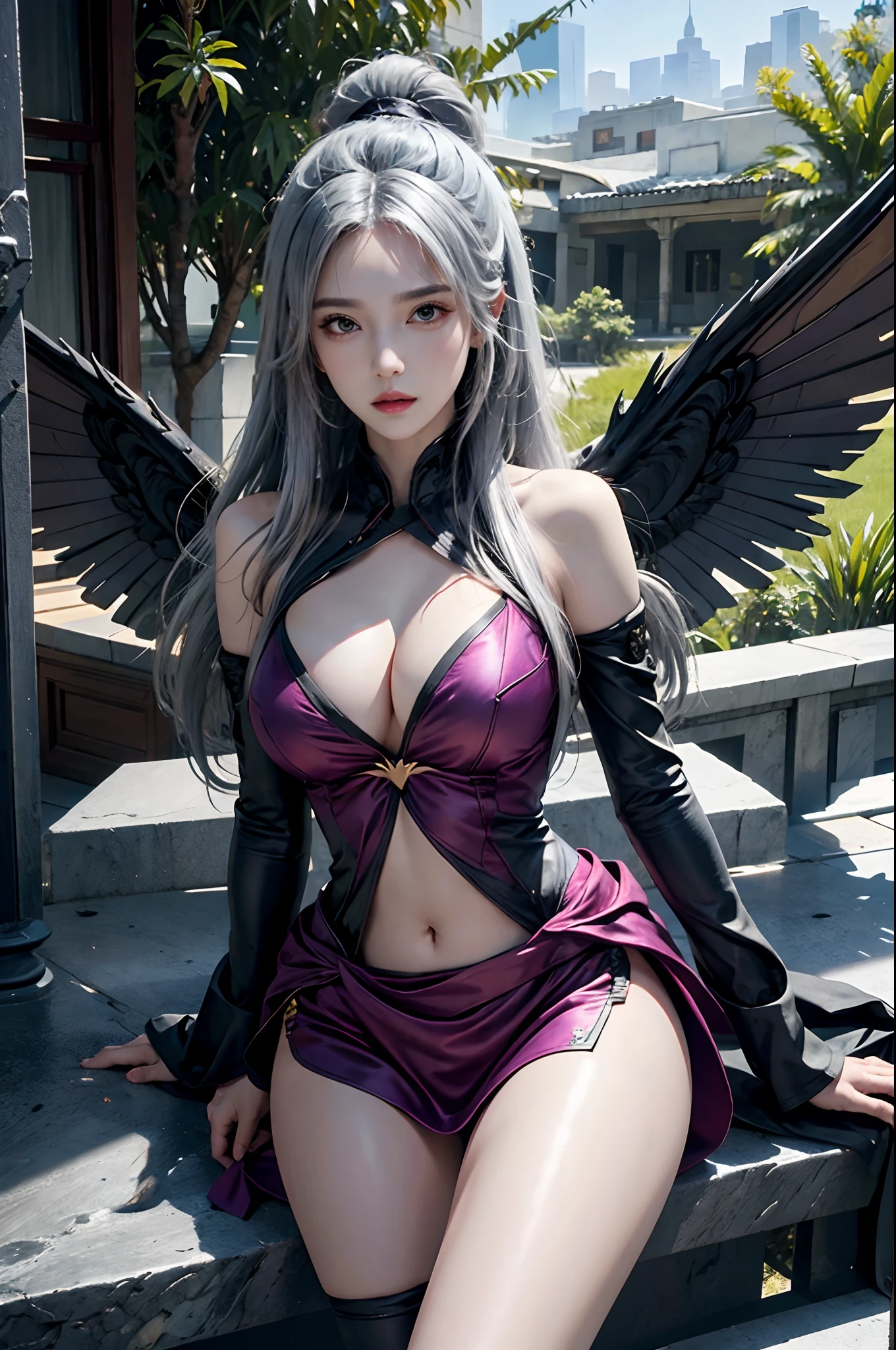 photorealistic, high resolution, 1women, solo, hips up, look at viewer, (detailed face), kai'sa, void wings