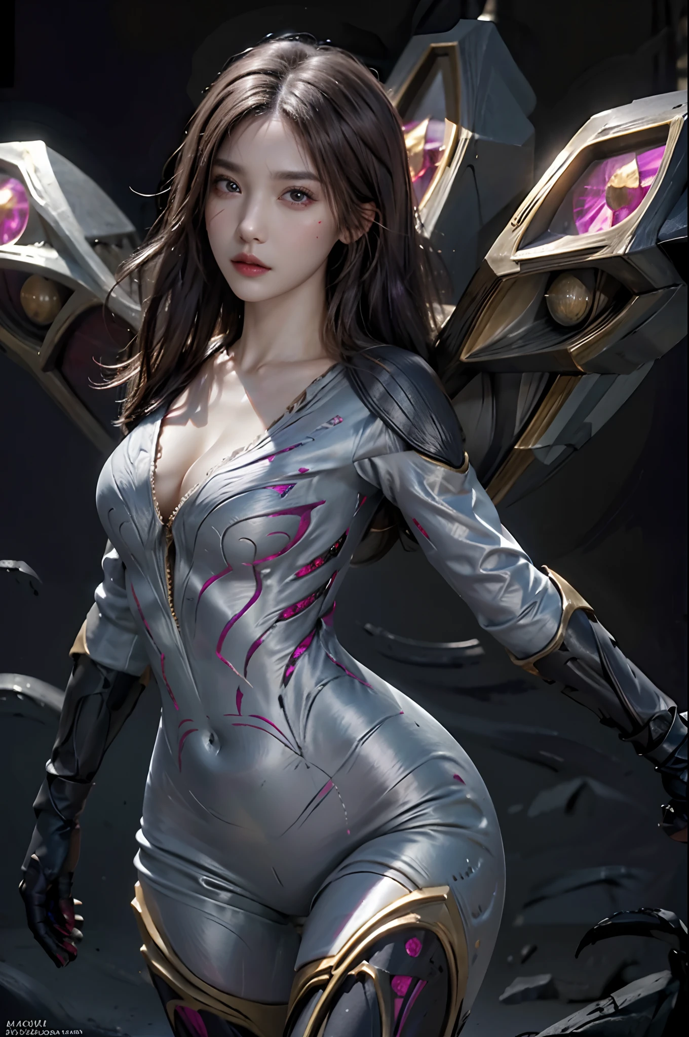 photorealistic, high resolution, 1women, solo, hips up, look at viewer, (detailed face), kai'sa, void wings