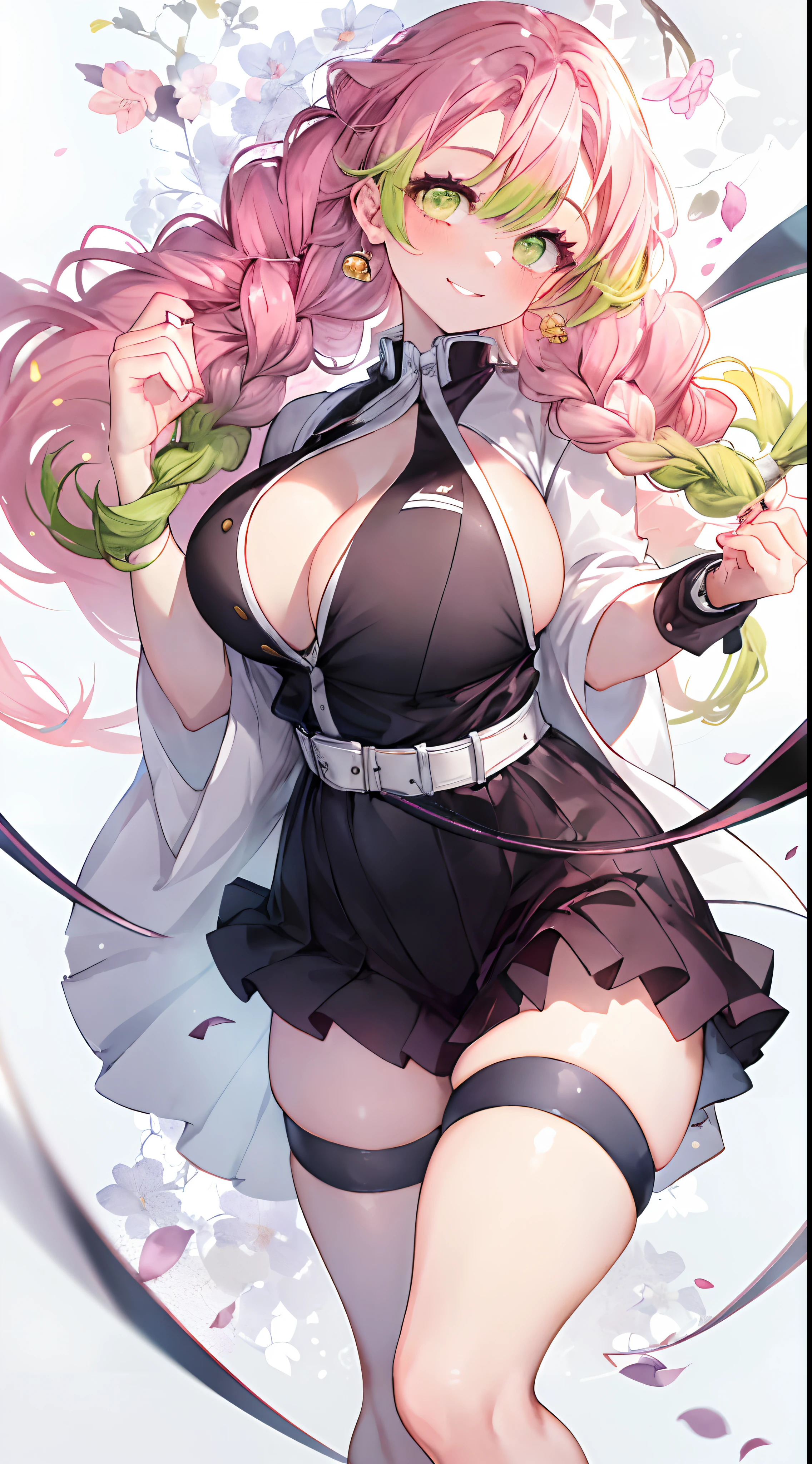 top-quality,​masterpiece,Masterpiece,8k,high-level image quality,High pixel count,((without background,White background)),1人の女性,1girl,独奏,Pink hair,Yellow-green eyes,huge smile,full bodyesbian,(Depiction from head to foot),facing front,