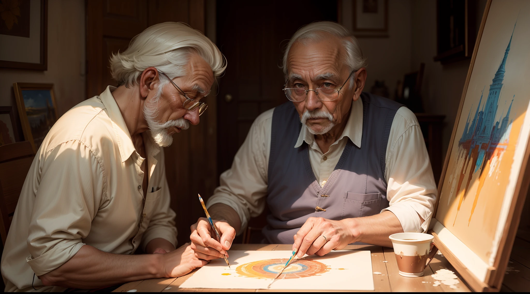 An old man painting beautiful artworks, following his passion