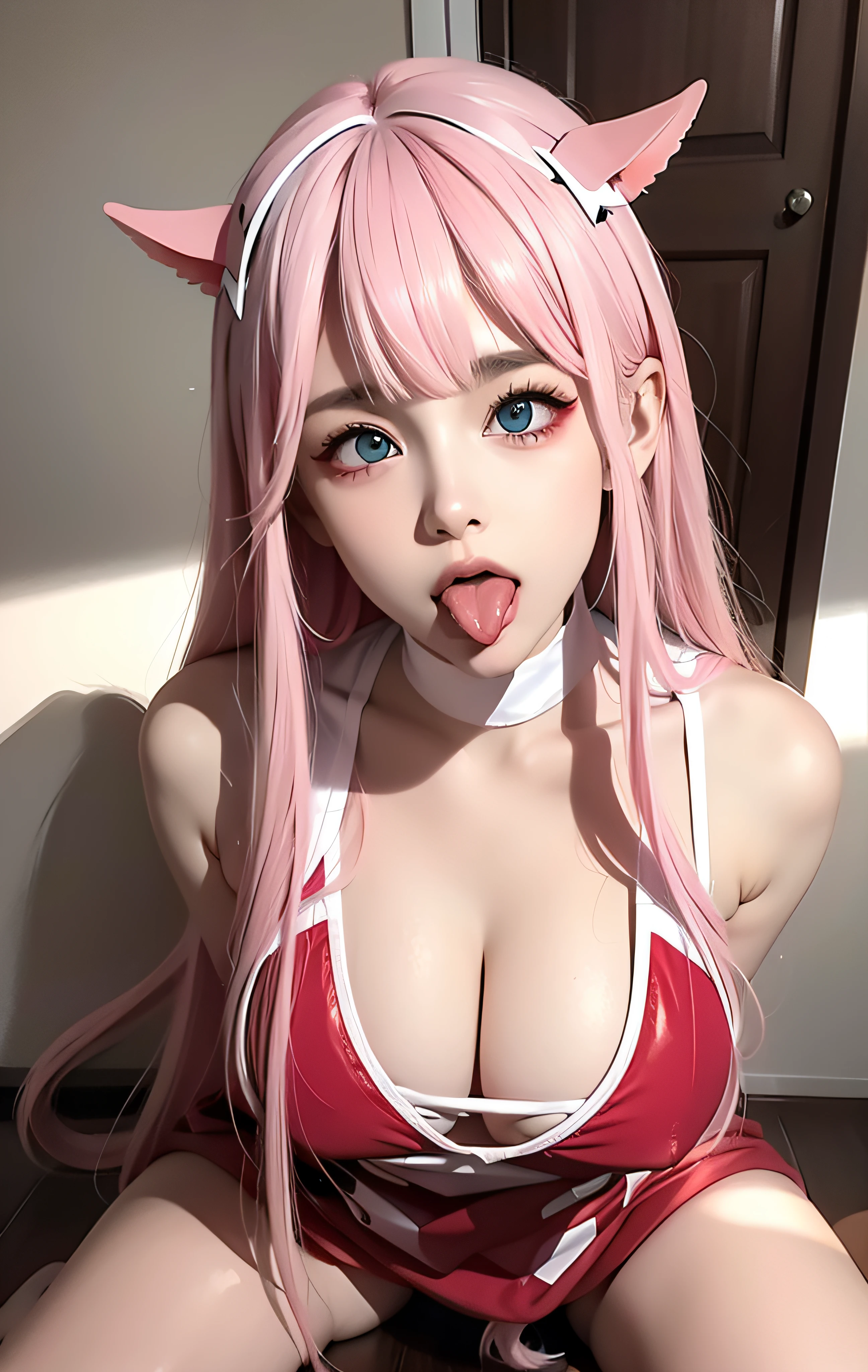 1girl, (sticking out her tongue out), (tongue), ultra high res, photorealistic, best quality, 8k resolution, masterpiece, cat ears, choker, garter belt, garter straps, latex, competitive swimsuit, tank top, close up face view, (ahegao), kneeling, oh face, Open your mouth wide, Stick out your tongue to receive, One hand in your mouth, Ecstasy, (White sperm on your face), Face up, Shoot from above, (White sperm dripping from your mouth), Tongue sticking out, (White sperm accumulation on the tongue), ecstatic look, a large amount of white sperm in the mouth, holding a very thick brown sausage in your hand, Sucking very thick brown sausage, cheeking very thick brown sausage, a large amount of white sperm from the tip of a very thick brown frankfurter, white sperm on the chest, delicate fingertips, complicated fingertips, sucking a thick brown mountain jaw to the back of the throat white sperm leaking from the gap, water discharge from the crotch, a large amount of sperm all over the body, a large amount of vaginal shot, nsfw, eyes roll back, eyes up, zero two