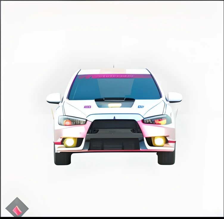 Mitsubishi Lancer Evolution X rosa neon perfil frontal, Symmetrical front, 3/4 vista frontal, forward facing angle, asymmetrical front face