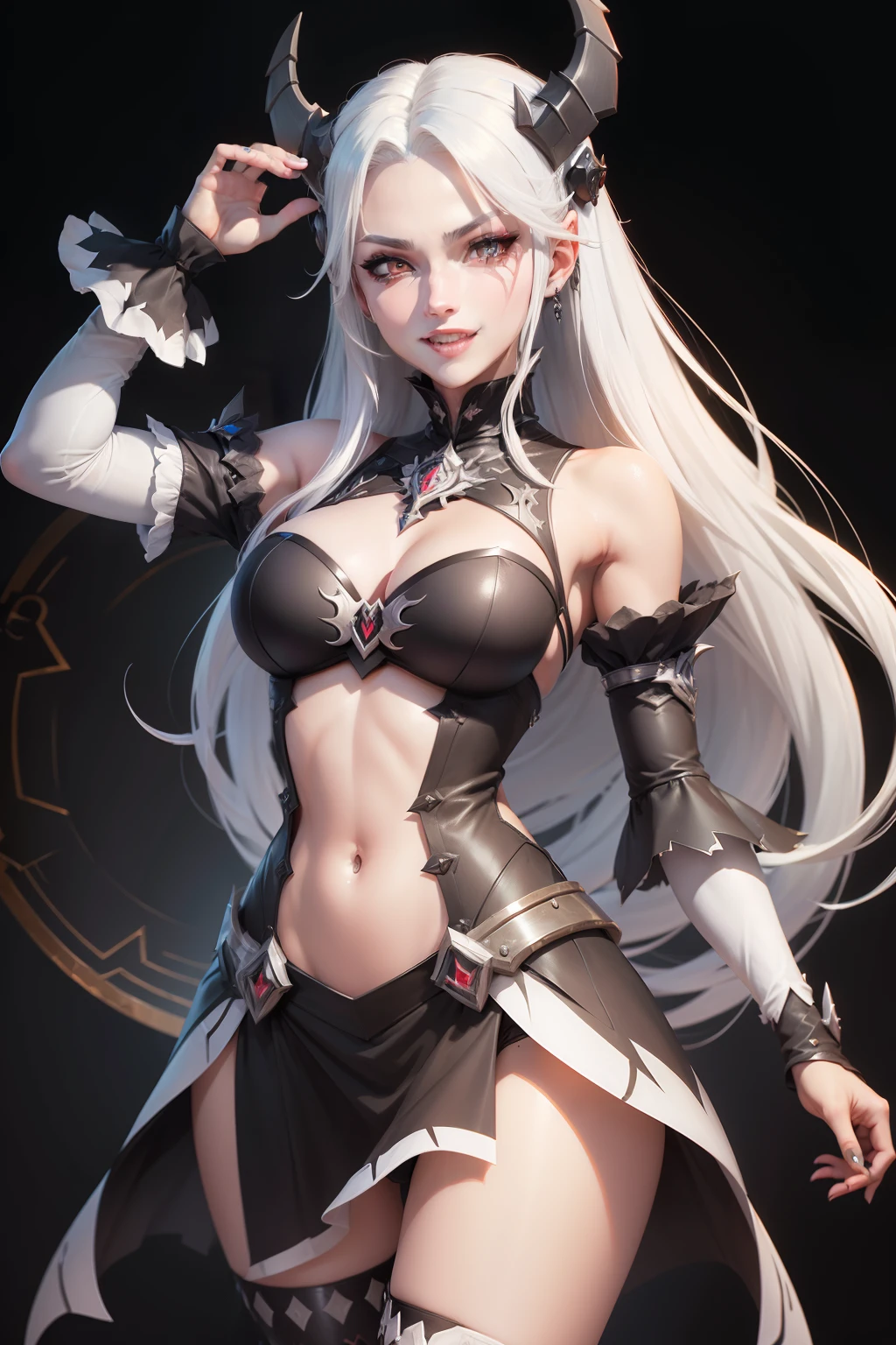 (Ashenhardt style:1.4), Masterpiece, Best quality, High quality, one anime girl, mimic girl, crazy smile, pointy theeth, Psychedelic, hight resolution, hightly detailed, ray tracing, white hair