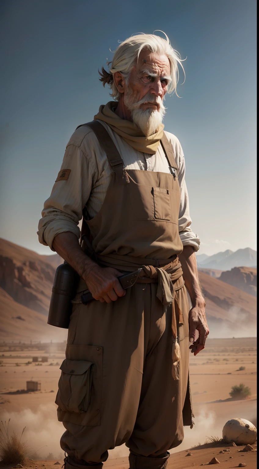 A lonely old farmer, in a post apocalyptic world, struggling to produce food amid arid and polluted terrain, usando tecnologias rudimentares.