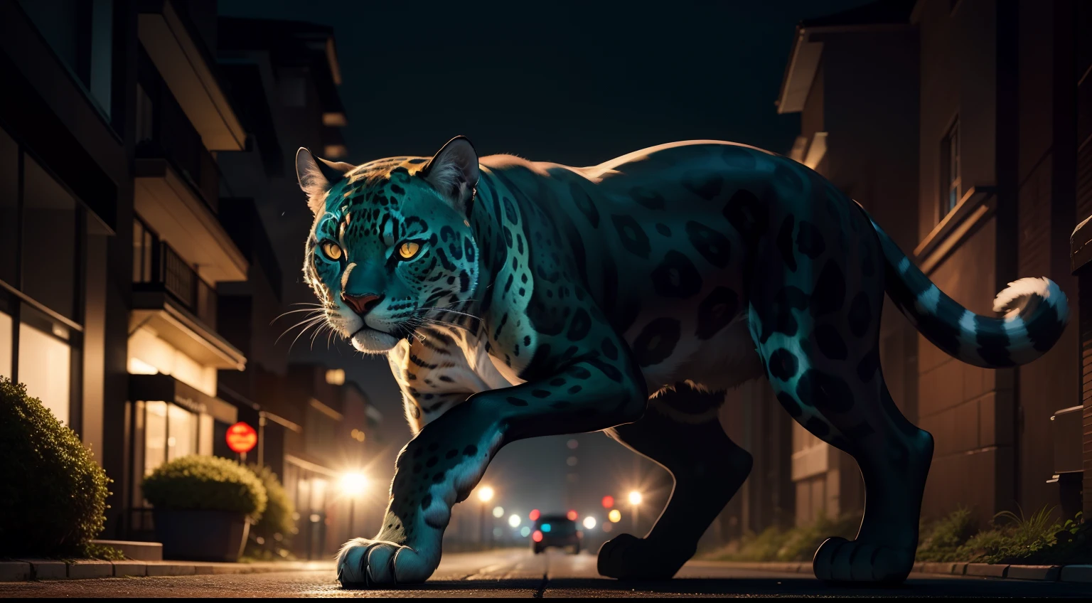 A jaguar prowling stealthily at night, darkness as its ally