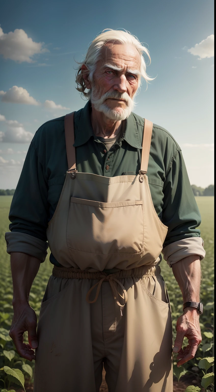 An old farmer in a dystopian future, struggling to produce food on a crop controlled by large corporations, having to face chemical pesticides and the lack of natural resources, while dreaming of simpler and more sustainable times.