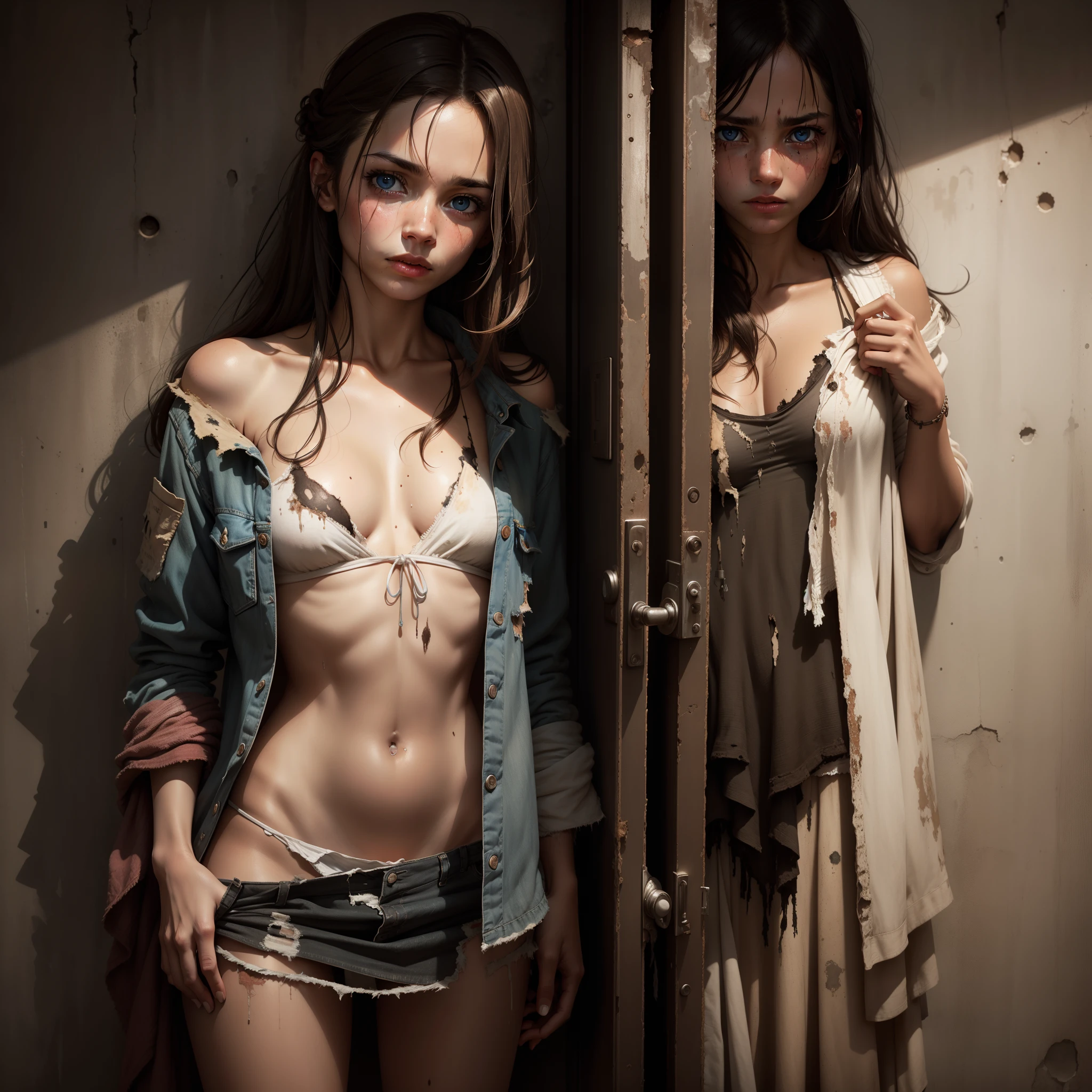 Dirty beauty，The clothes are tattered，Pleading eyes