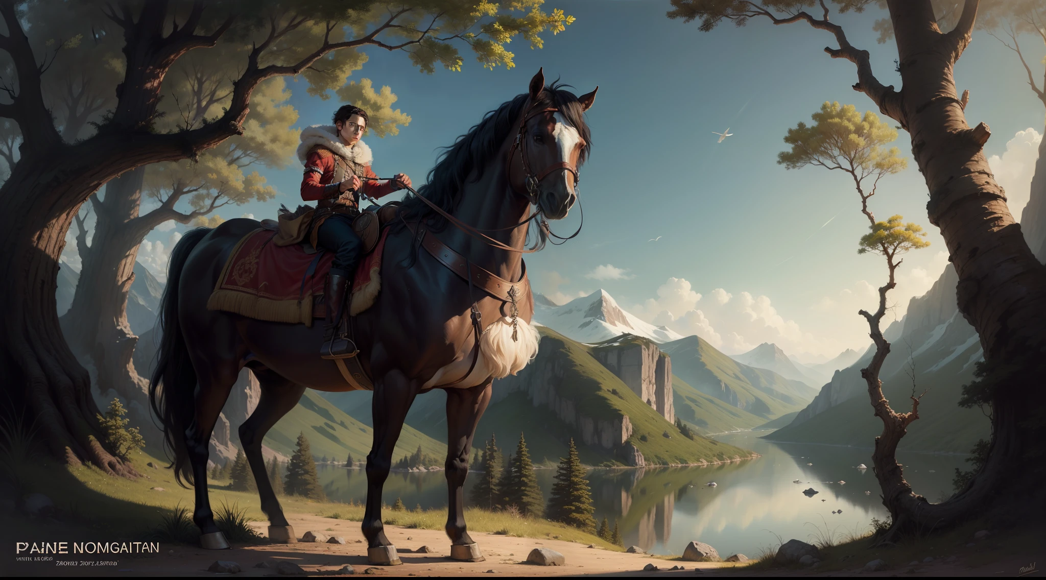 The exiled young prince surviving alone in the wilderness, oil painting