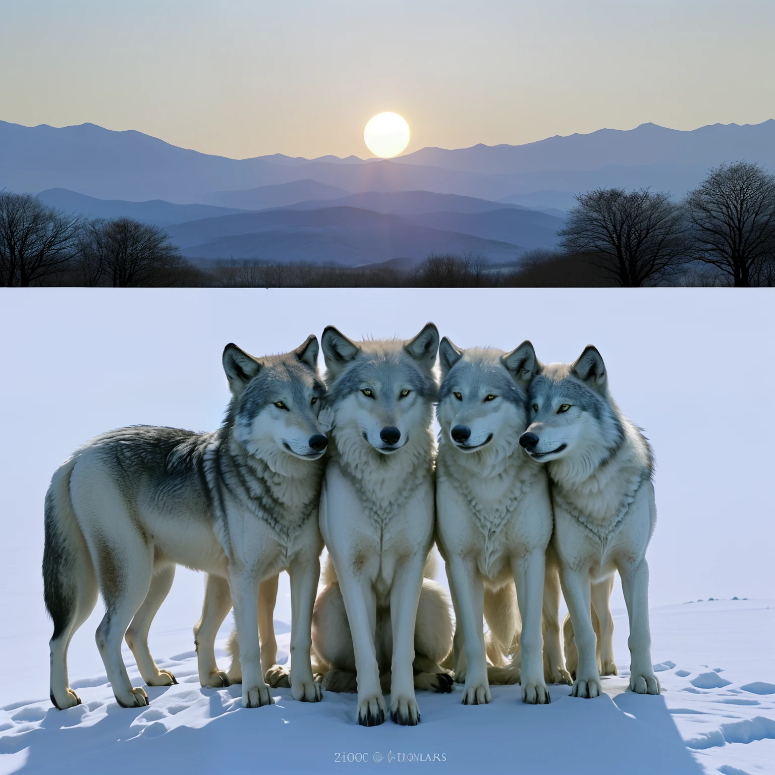 Claro, Here is a detailed description of an image of 3 white wolves:
The three white wolves are standing at the top of a hill, olhando para o vale abaixo. The sun is setting behind the mountains, and the sky is full of colors. Wolves are covered in snow, and their hair shines in the sunlight. They are standing side by side, and their noses are pointed at the wind. They seem to be waiting for something.
The middle wolf is the largest, And he seems to be the leader of the pack. Ele tem uma juba espessa de pelos brancos, and his eyes are bright blue. The two youngest wolves are smaller, But they are also strong and agile. They have brown eyes, and their coats are white with black spots.
Wolves are in perfect harmony with each other. They are united by a strong bond, and they're always there for each other. They are a family, and they are inseparable.
Wolves are at peace with the world around them. They are at home in nature, and they are free. They are a symbol of strength, coragem e beleza. They are a reminder that nature is still wild and beautiful, and that there is still hope in the world.