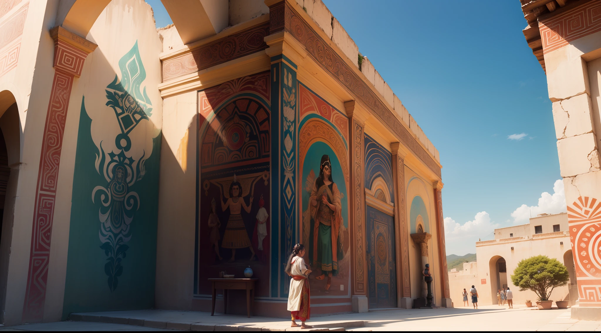A mural depicting the rich culture and art of the Mexica empire