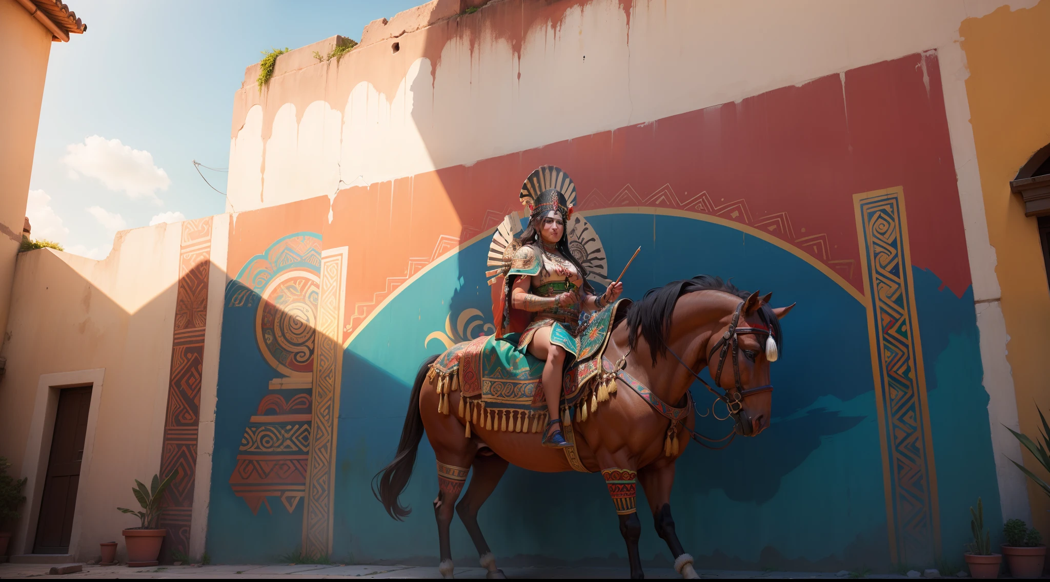 A mural depicting the rich culture and art of the Mexica empire