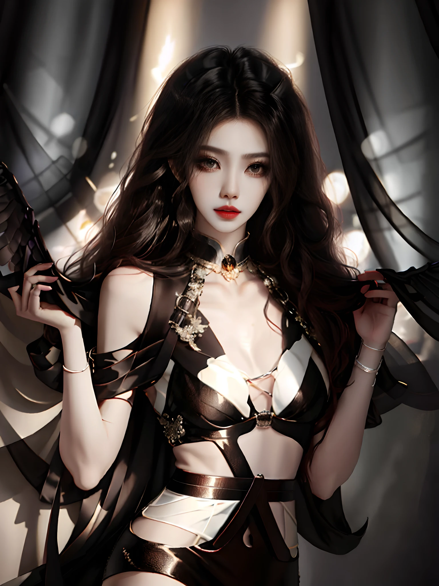 Angelababy wears black stockings, big breasts, full , long legs, thin waist