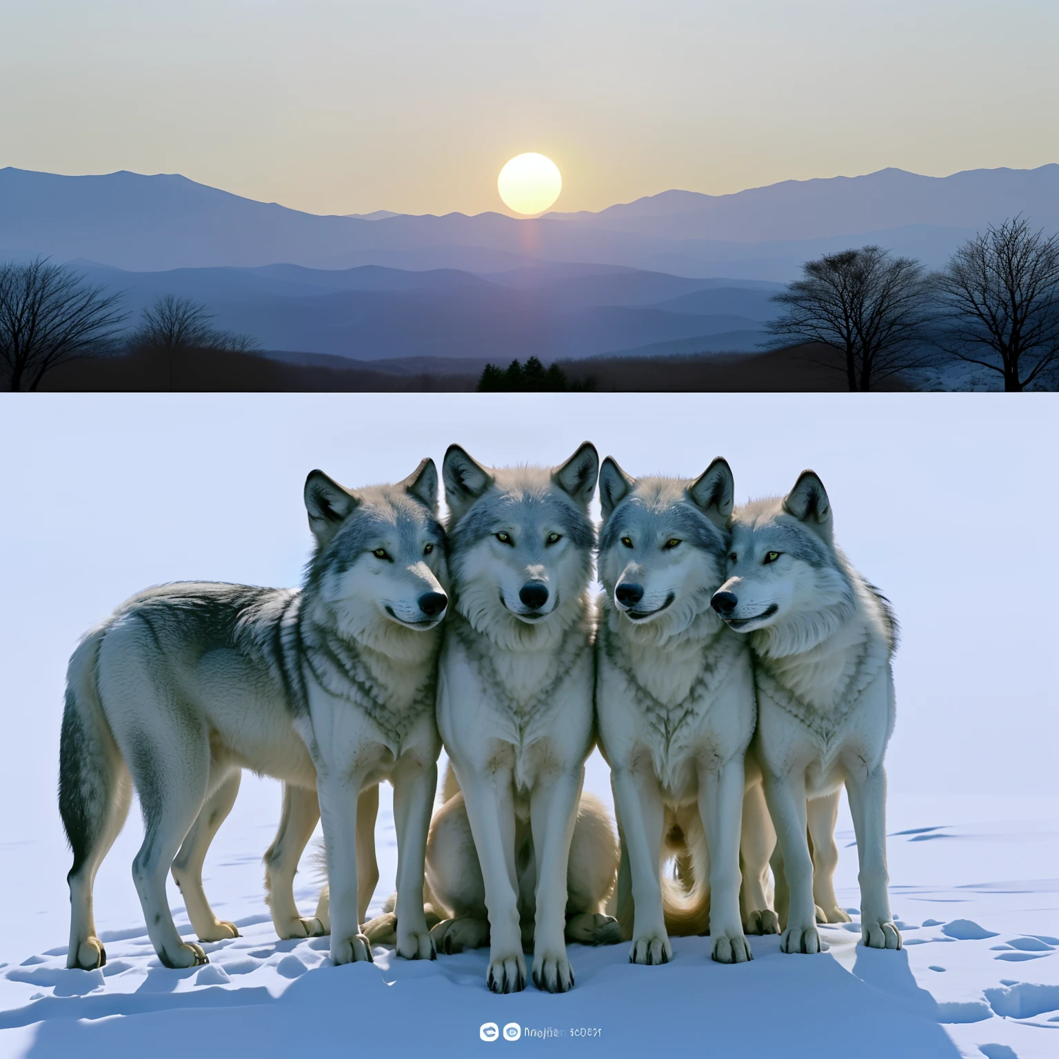 ju, Here is a detailed description of an image of 3 white wolves:

The three white wolves are on top of a hill, olhando para o vale abaixo. The sun is setting behind the mountains, and the sky is full of colors. Wolves are covered in snow, and her hair glows in the sunlight. They are side by side, and their noses are pointed at the wind. Eles parecem estar esperando por algo.

The middle wolf is the largest, And he seems to be the leader of the pack. Ele tem uma juba espessa de pelos brancos, and his eyes are bright blue. The two youngest wolves are smaller, But they are also strong and agile. They have brown eyes, and their coats are white with black spots.

Wolves are in perfect harmony with each other. They are united by a strong bond, and they're always there for each other. They are a family, and are inseparable.

Wolves are at peace with the world around them. They are at home in nature, and are free. They are a symbol of strength, coragem e beleza. They are a reminder that nature is still wild and beautiful, and that there is still hope in the world.