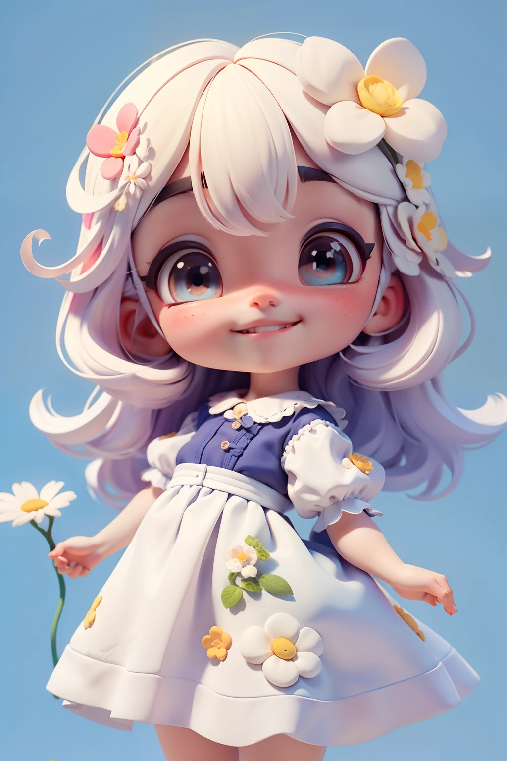 Meniinha, sorrindo, olhos delicados, flores, dia de sol, multicolorido, fundo simples e branco