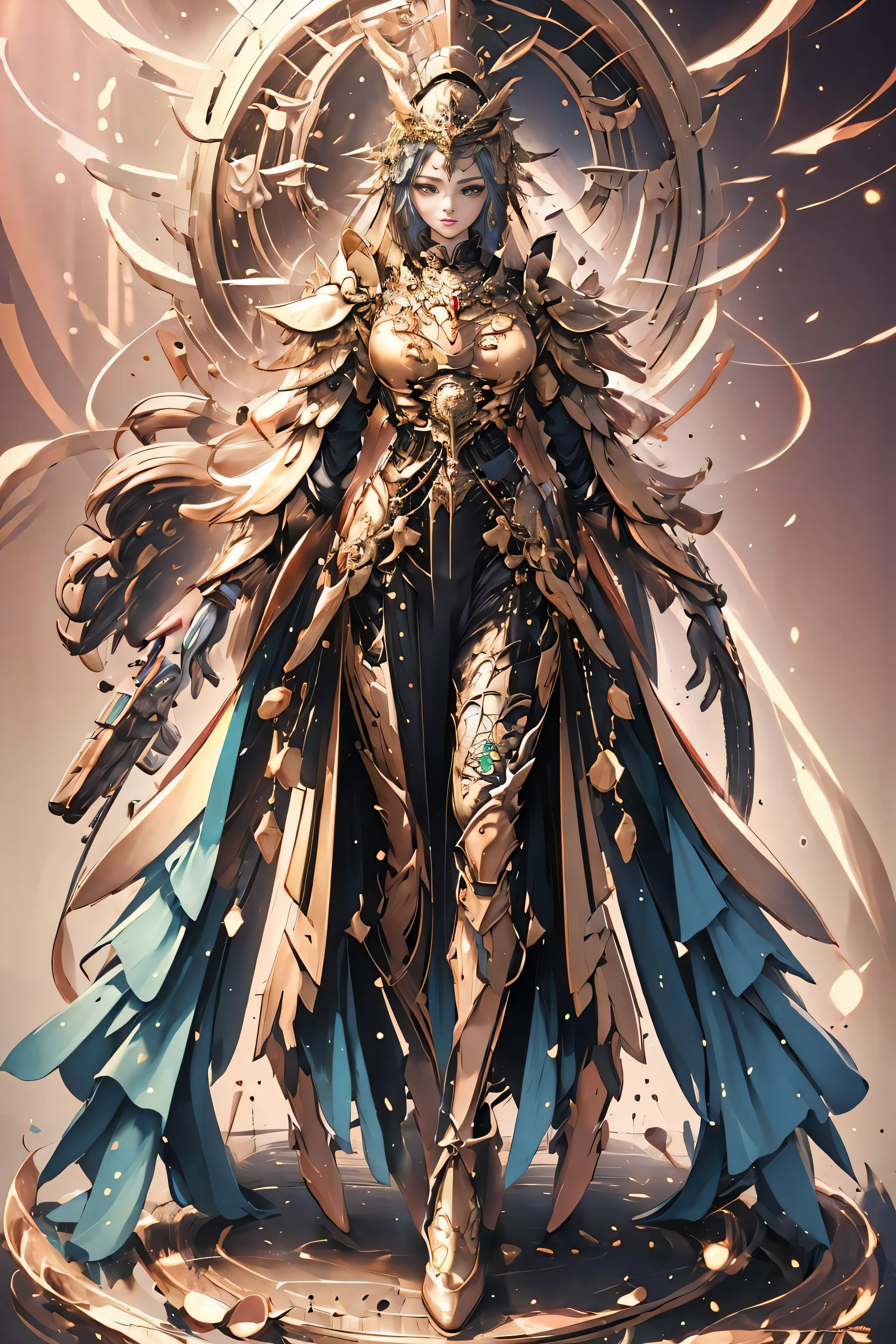 8K raw photo, Best quality, masterpiece, ultra high res, (zentangle, mandala, tangle, entangle),colorful,(photorealistic:1.4),raw photo, 1girl,tall female, skinny, slim_legs, solo,(perfect body shape),holy light,gold foil,gold leaf art,glitter drawing,(full body), ban,yuechan_wedding_lothes,  gadaxintai,