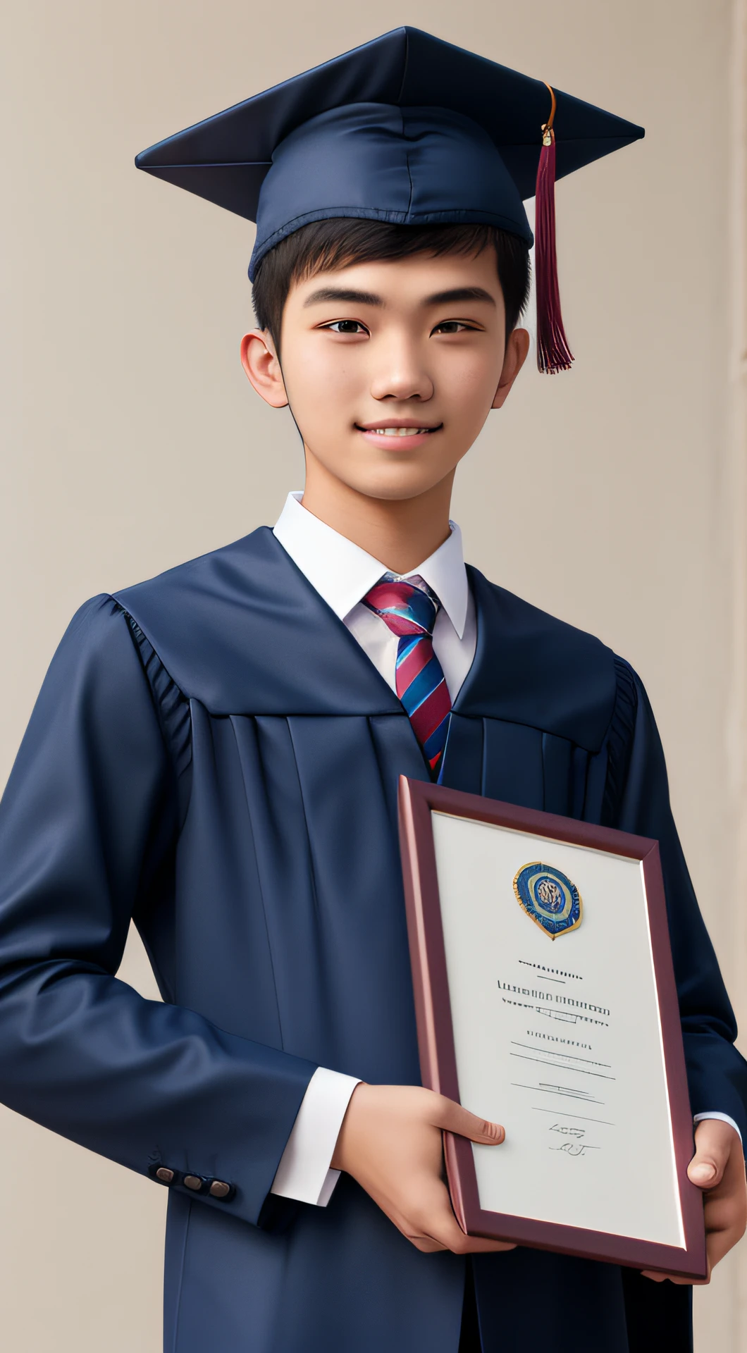 20-year-old man with graduation outfit and diploma in hand