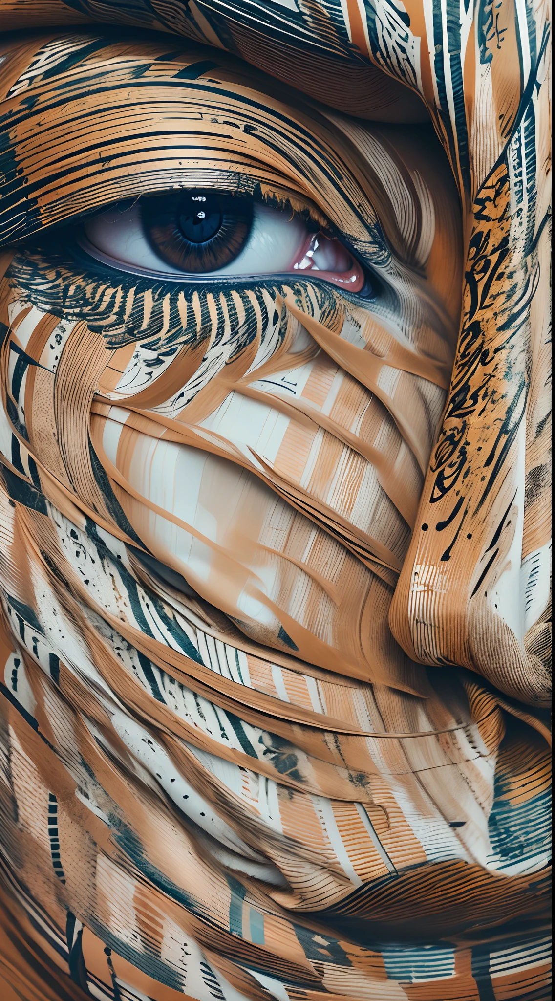 masterpiece, calligraphy art, calligraphy, modern art, brush strokes, intricate face macro, close up, perfect face , natural skin, surreal, fashion photography, abstract, absurd resolution