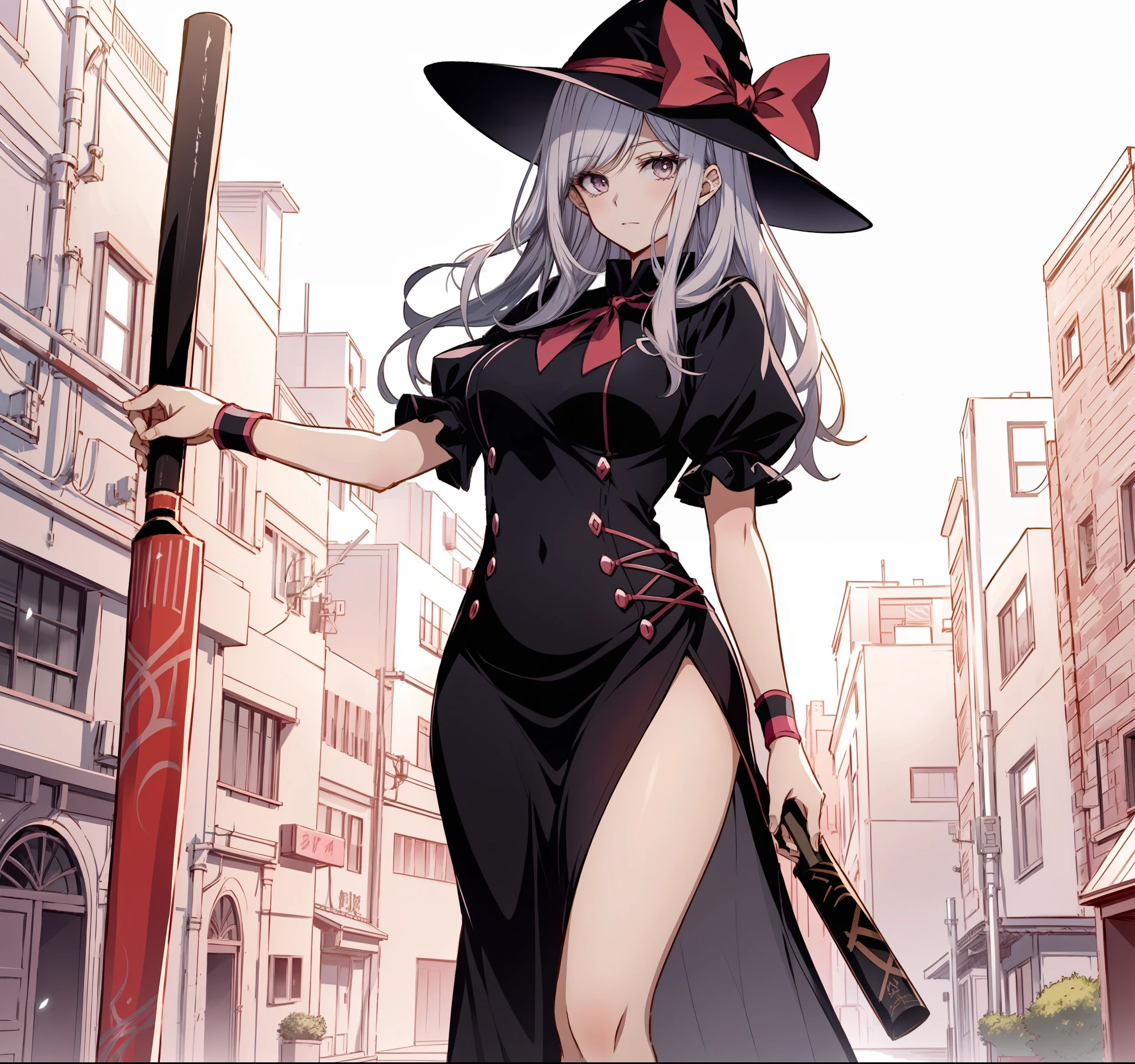 a woman in a hat and dress holding a baseball bat, female anime character, gapmoe yandere, as an anime character, anime character, 2 d anime style, shalltear from overlord, yandere, witch academia, she is wearing a hat, anime woman, touhou character, thicc, anime style character, yandere. tall