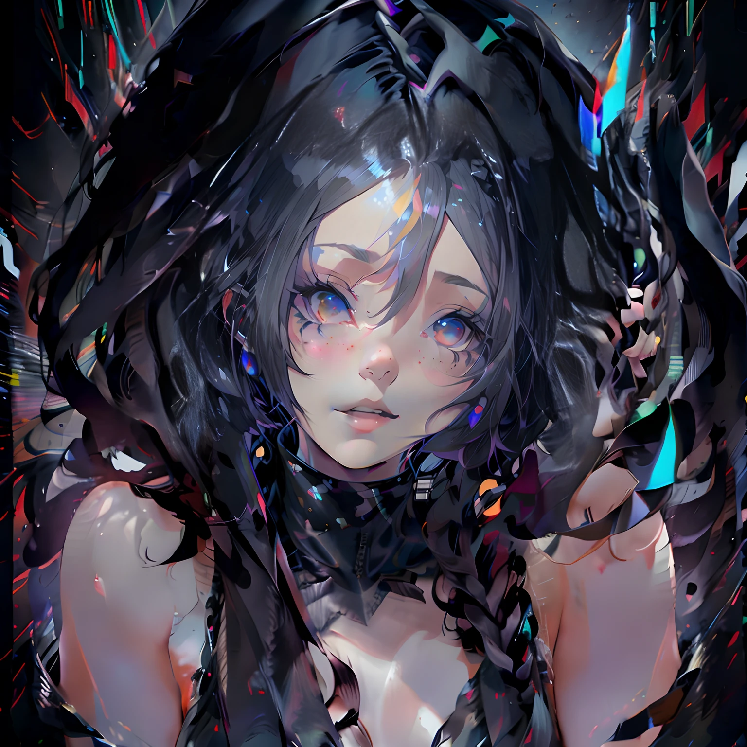 anime girl with black hair and blue eyes in a black dress, detailed digital anime art, digital anime art, digital art on pixiv, digital cyberpunk anime art, advanced digital anime art, guweiz on artstation pixiv, digital cyberpunk - anime art, anime styled digital art, anime art wallpaper 8 k, guweiz on pixiv artstation
