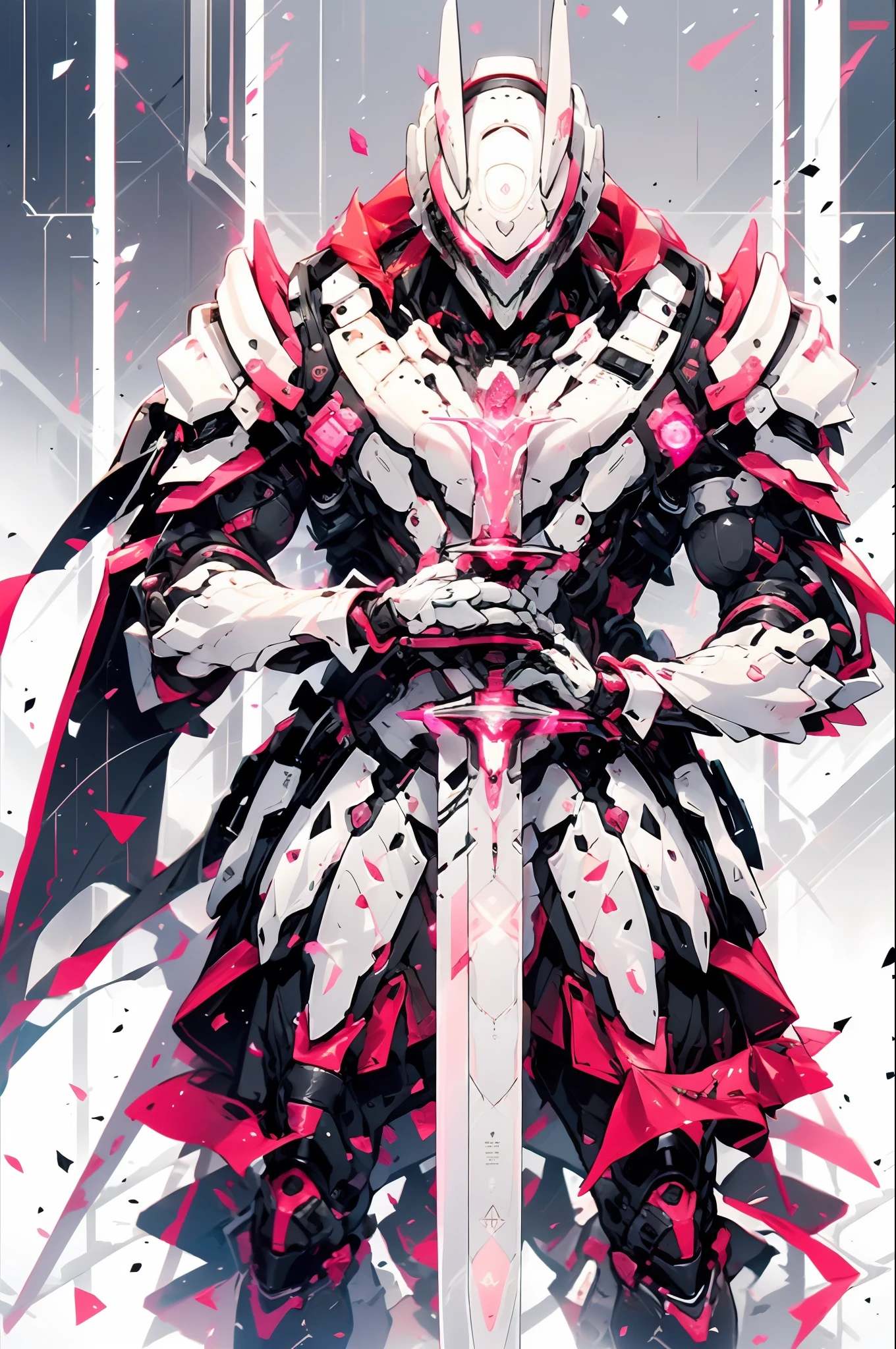 a close up of a robot with a sword in its hand, sharp silver armor fuchsia skin, detailed key anime art, in opal armor, dressed in light armor, streamlined pink armor, shining pink armor, sliver ice color reflected armor, official anime artwork, slick pink armor, detailed anime artwork, clothed in ethereal battle armor